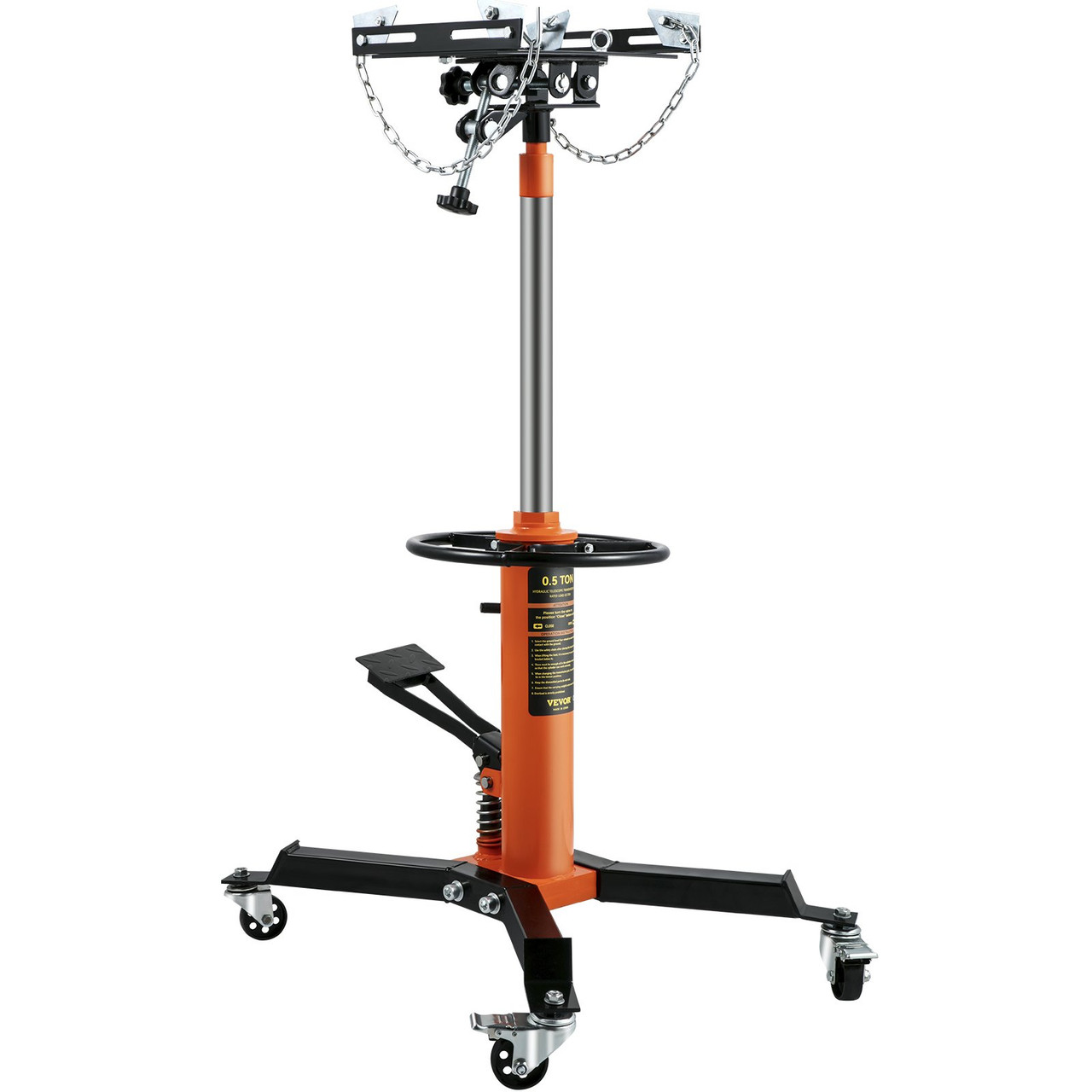 Transmission Jack,1/2Ton/1100lbs Capacity Hydraulic Telescopic Transmission Jack, 2-Stage Floor Jack Stand with Foot Pedal, 360° Swivel Wheel, Garage/ Shop Lift Hoist, Orange