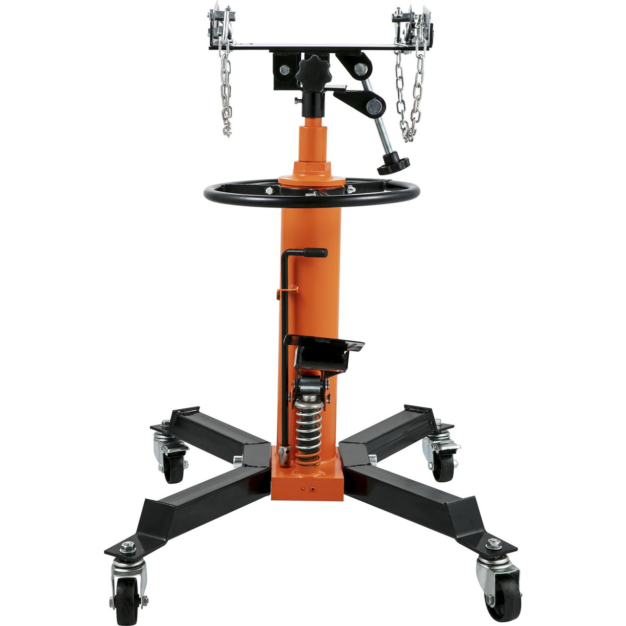 Transmission Jack,1/2Ton/1100lbs Capacity Hydraulic Telescopic Transmission Jack, 2-Stage Floor Jack Stand with Foot Pedal, 360° Swivel Wheel, Garage/ Shop Lift Hoist, Orange