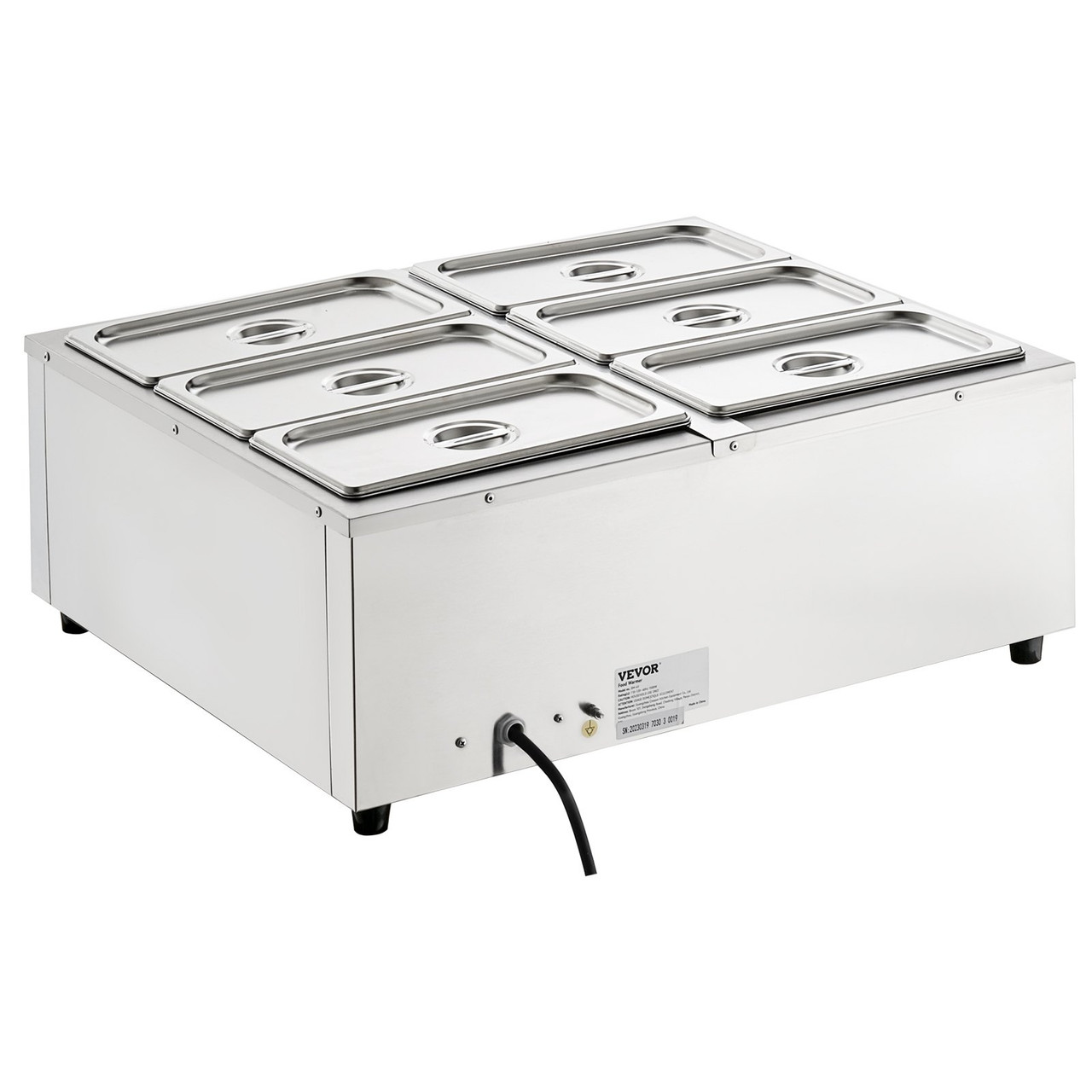 VEVOR 3-Pan Commercial Food Warmer, 3 x 8qt Electric Steam Table, 1500W Professional Countertop Stainless Steel Buffet Bain Marie with 86-185f Temp