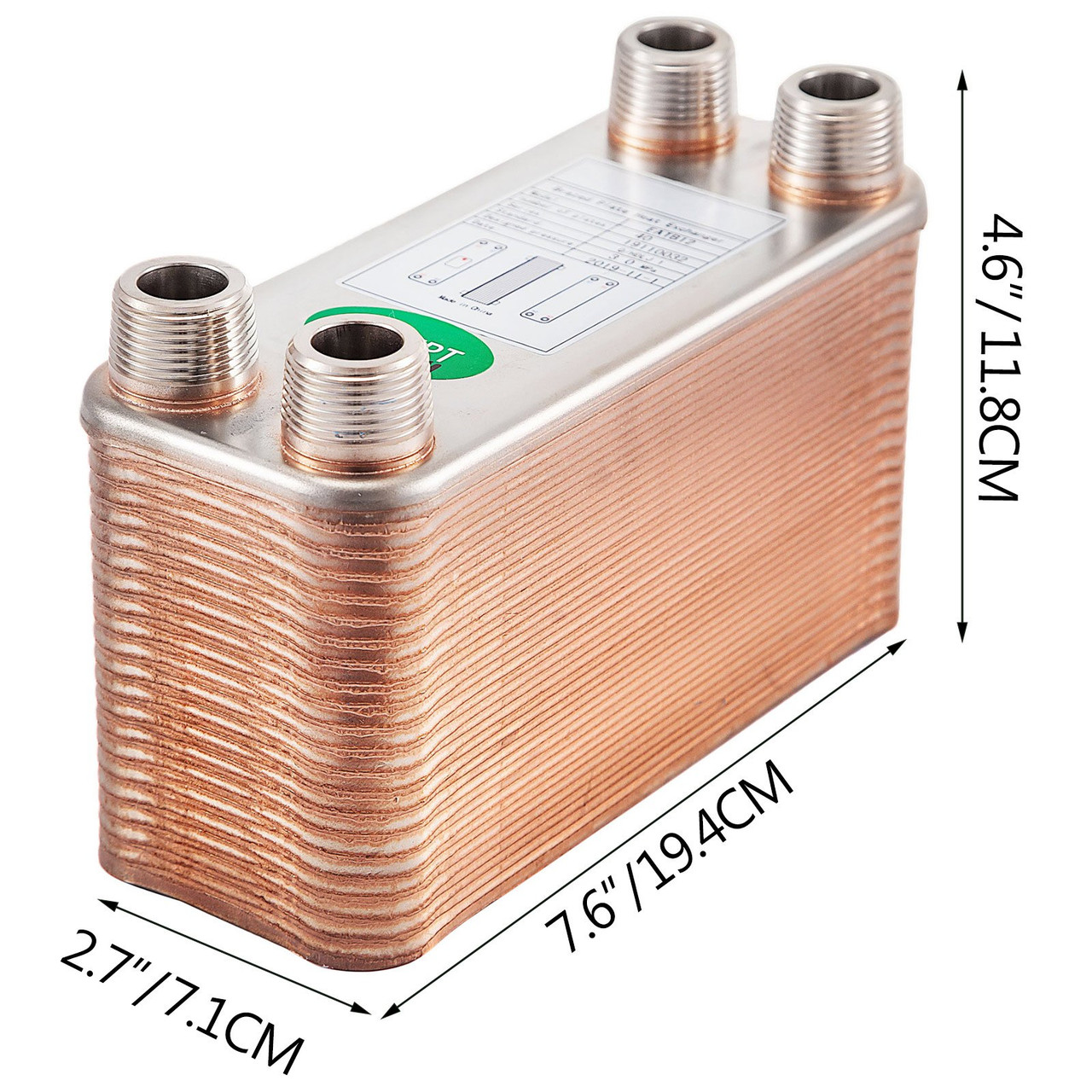 Heat Exchanger 3"x7.5" 40 Plates Brazed Plate Heat Exchanger 316L 3/4" MPT Heat Exchanger B3-12A Beer Wort Chiller for Hydronic Heating