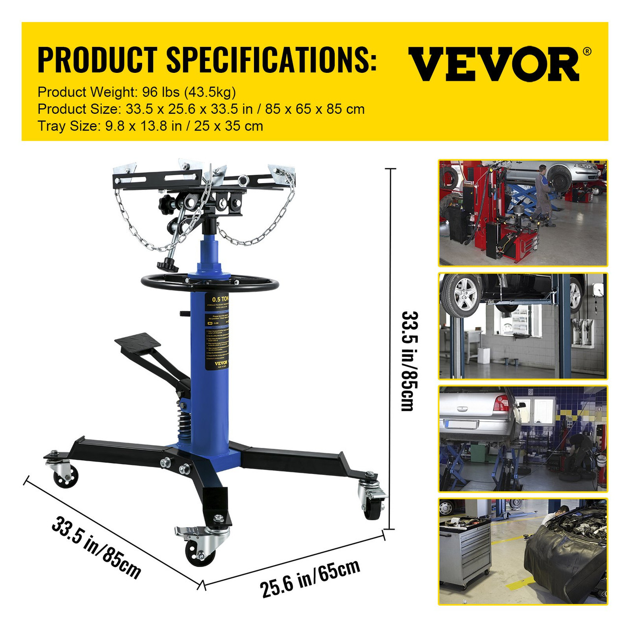 Transmission Jack,1/2Ton/1100lbs Capacity Hydraulic Telescopic Transmission Jack, 2-Stage Floor Jack Stand with Foot Pedal, 360° Swivel Wheel, Garage/Shop Lift Hoist, Blue