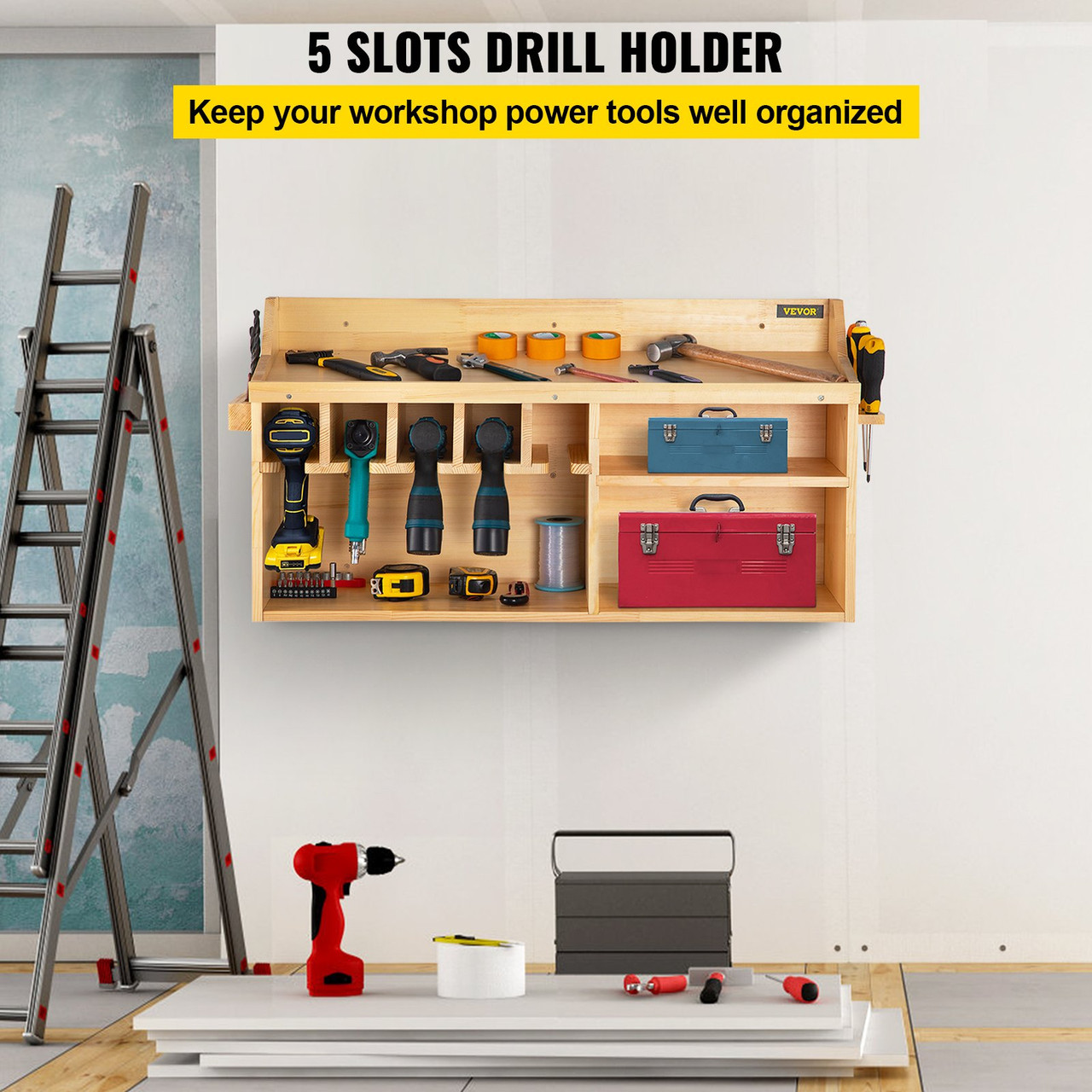 Power Tool Organizer Wall Mount Benchtop Drill Holder 5 Hanging