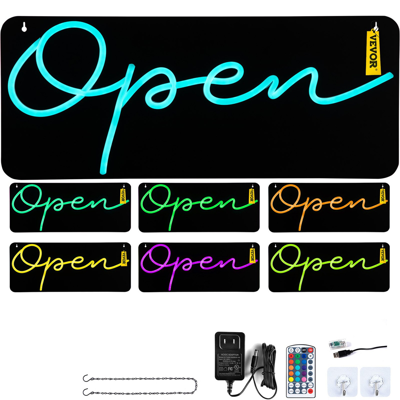 LED Open Sign, 22" x 9" Neon Open Sign for Business, Multiple Flashing and Color Modes Neon Lights Signs with Remote Control and Power Adapter, for Restaurant, Shop, Hotel, Window, Wall