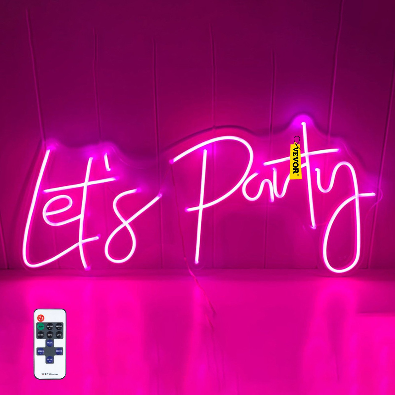 Let's Party Neon Sign, 23"X10" Neon Sign for Wall Decor, Adjustable Brightness Pink Neon Light Sign with Remote Control and Power Adapter, for Party/Wedding Celebration/Home Decoration