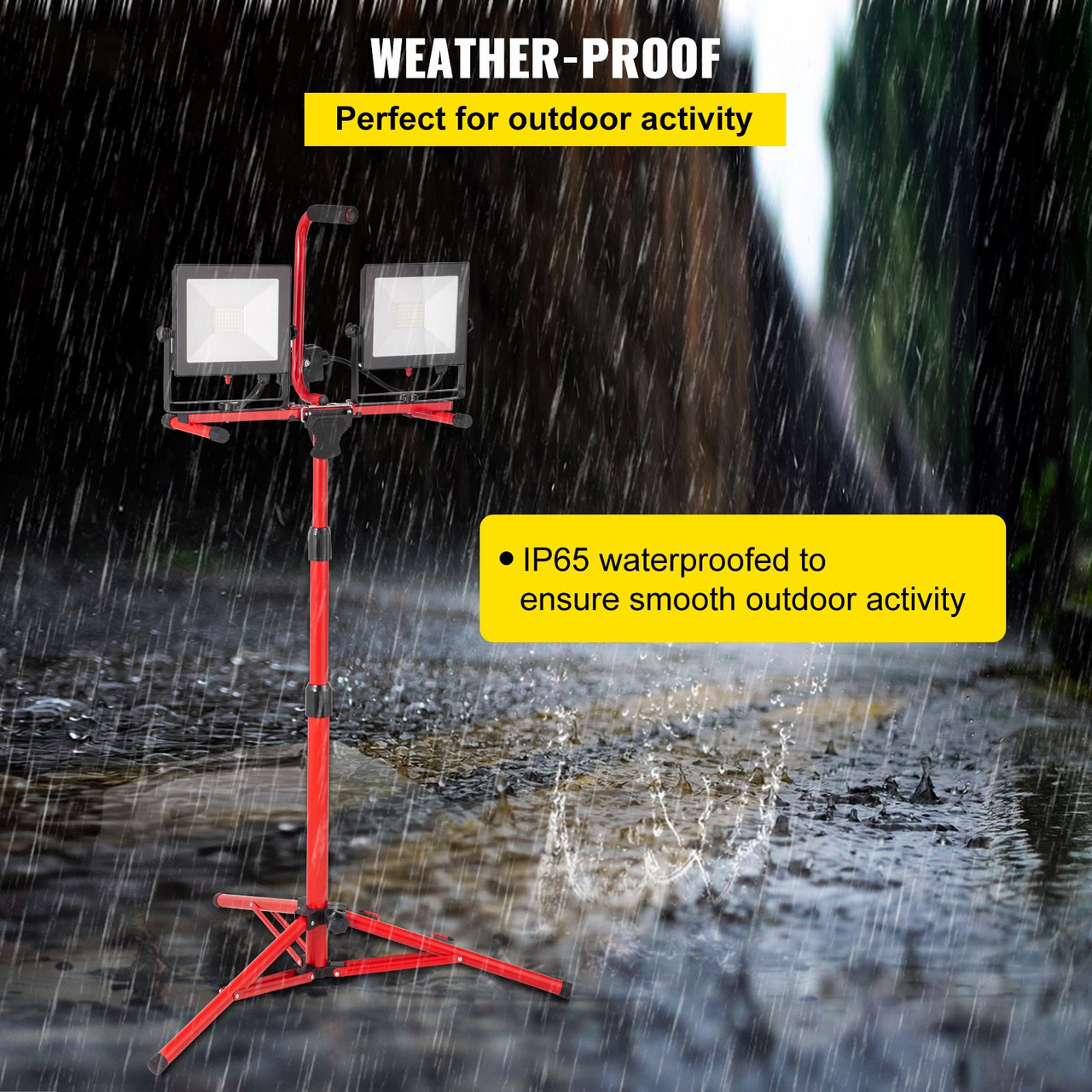 LED Work Light with Stand, 4200 Lumen Dual-head LED Work Light with 27.6"-68.1" Adjustable and Foldable Tripod Stand, IP65 Waterproofed LED Tripod Work Light, with 5000 Kelvin Color Temperature