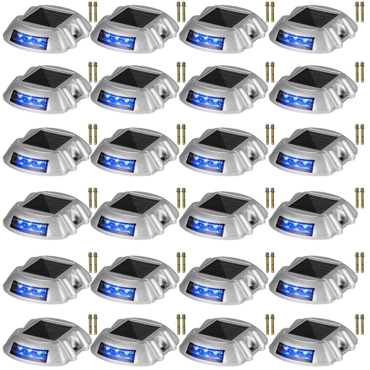 Driveway Lights 24-Pack, Solar Driveway Lights with Switch Button, Solar Deck Lights Waterproof, Wireless Dock Lights 6 LEDs for Path Warning Garden Walkway Sidewalk Steps, LED Bright Blue