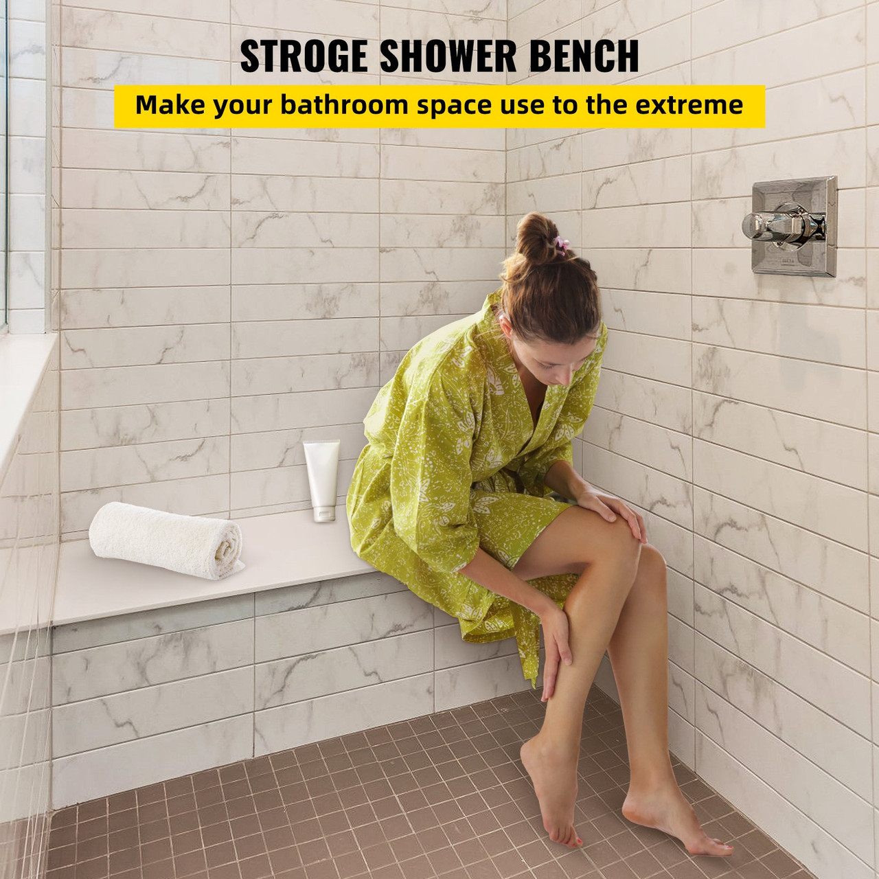 Tile Shower Seat, 38.2" x 11.4" x 20" Tile Shower Seat, Factory Waterproof & 100% Leak-Proof Tileable Shower Corner Seat, 440lbs Loading Rectangular Board Shower Bench, Grey