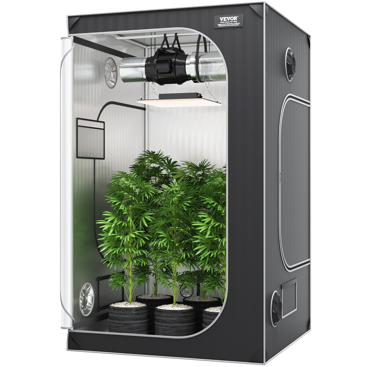 4x4 Grow Tent, 48'' x 48'' x 80'', High Reflective 2000D Mylar Hydroponic Growing Tent with Observation Window, Tool Bag and Floor Tray for Indoor Plants Growing