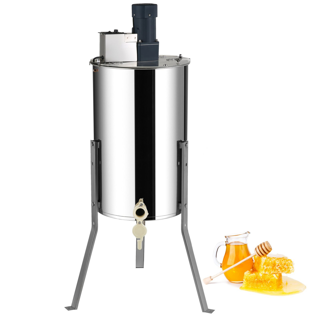 Electric Honey Extractor, 2/4 Frames Honey Spinner Extractor, Stainless Steel Beekeeping Extraction, Honeycomb Drum Spinner with Lid, Apiary Centrifuge Equipment with Height Adjustable Stand