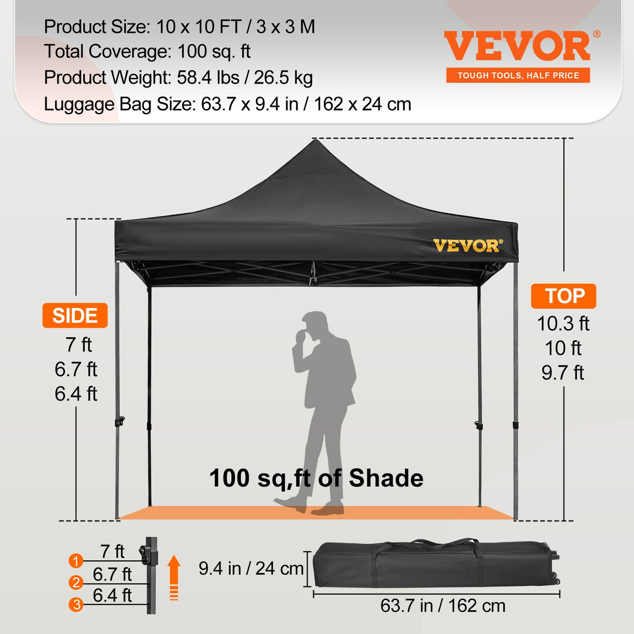 Pop Up Canopy Tent, 10 x 10 FT, Outdoor Patio Gazebo Tent with Removable Sidewalls and Wheeled Bag, UV Resistant Waterproof Instant Gazebo Shelter for Party, Garden, Backyard, Black