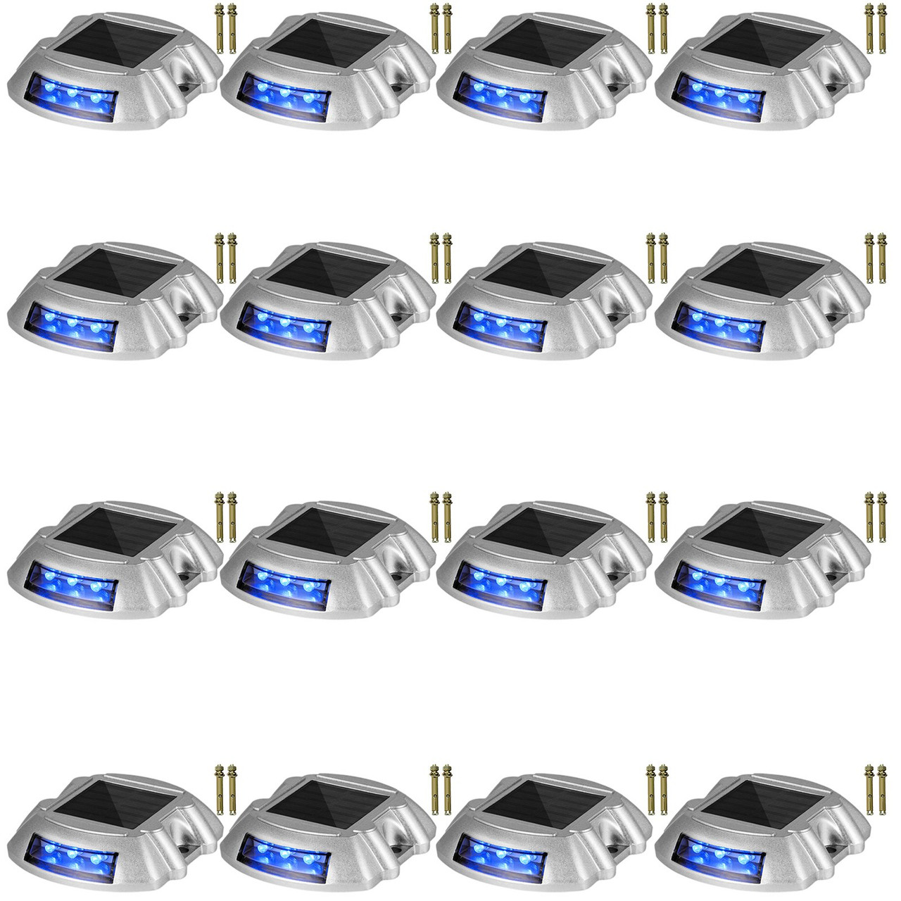 Driveway Lights 16-Pack, Solar Driveway Lights with Switch Button, Solar Deck Lights Waterproof, Wireless Dock Lights 6 LEDs for Path Warning Garden Walkway Sidewalk Steps, LED Bright Blue