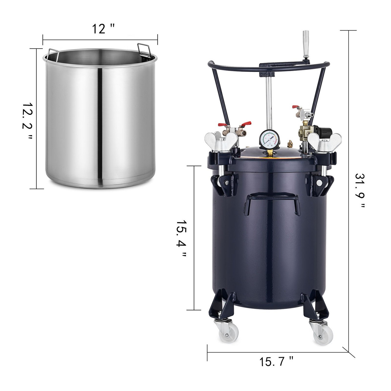 Pressure Paint Pot 10 Gallon (40 liters) Pressure Pot Tank Spray Paint Pressure Pot Tank with Manual Mixing Agitator Paint Tank (10Gal 40L Manual)