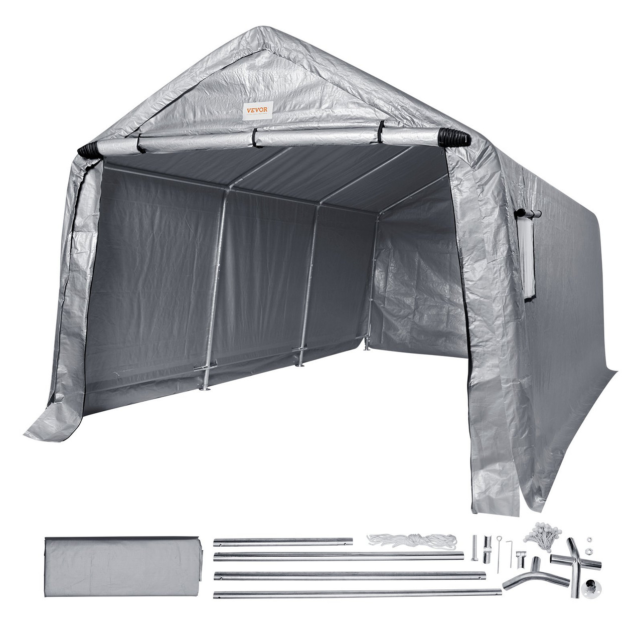 Outdoor Portable Storage Shelter Shed, 10x15x8ft Heavy Duty All-Season Instant Garage Tent Canopy Carport with Roll-up Zipper Door and Ventilated Windows For Cars, Motorcycle, Bike, Garden Tools