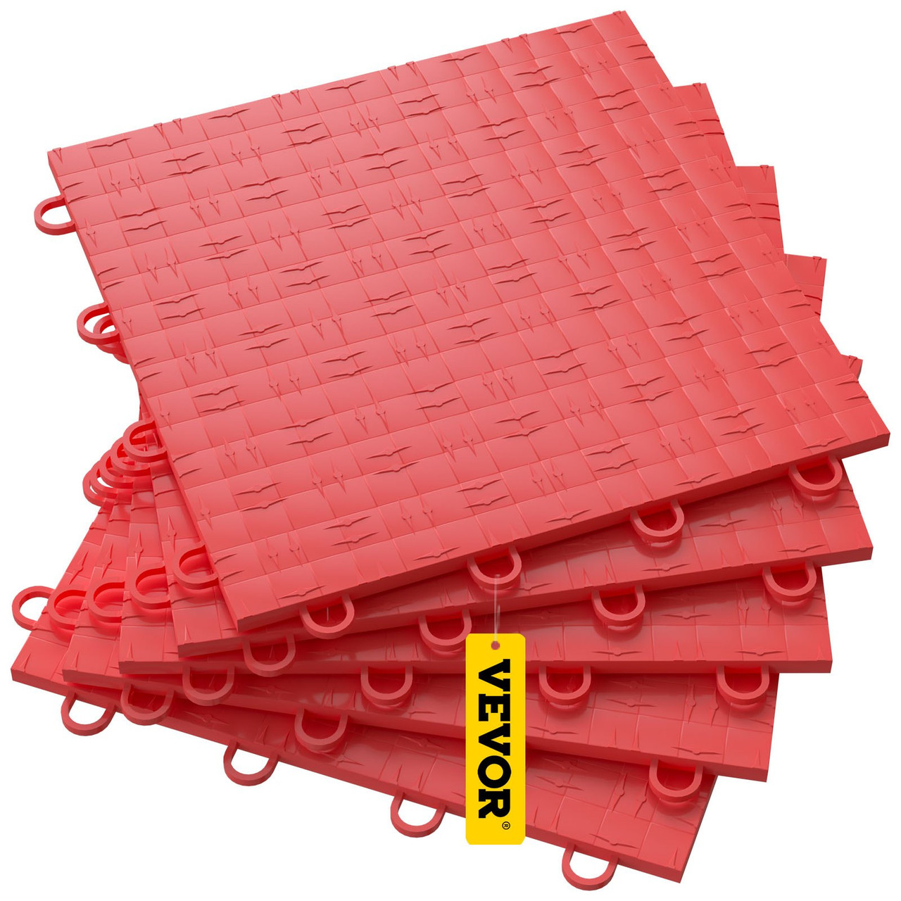 Garage Tiles Interlocking, 12'' x 12'', 50 pcs, Red Garage Floor Covering Tiles, Non-Slip Diamond Plate Garage Flooring Tiles, Support up to 55,000 lbs for Basements, Gyms, Repair Shops