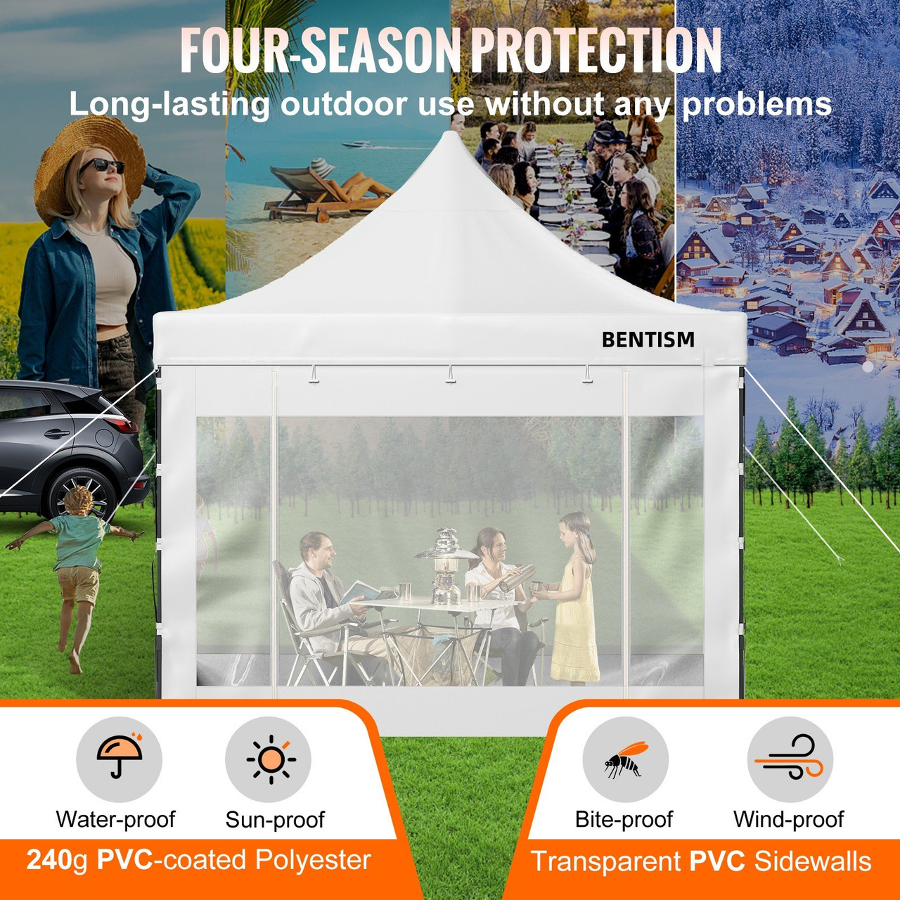 Pop Up Canopy Tent, 10 x 10 FT, Outdoor Patio Gazebo Tent with Removable Sidewalls and Wheeled Bag, UV Resistant Waterproof Instant Gazebo Shelter for Party, Garden, Backyard, White