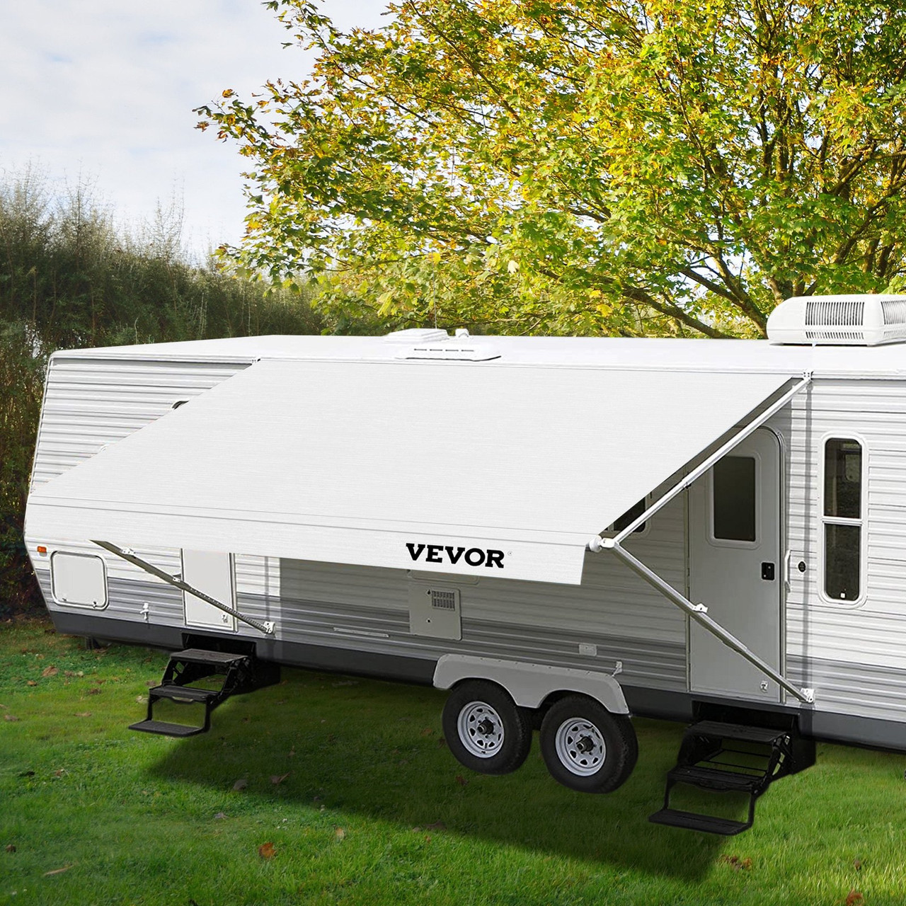 VEVOR RV Awning Fabric Replacement, 19 ft, 15oz Vinyl Waterproof Sun Shade, Outdoor Canopy RV Replacement Fabric for Camper, Trailer, and Motor Home Awnings, Fabric Size: 18'2" White