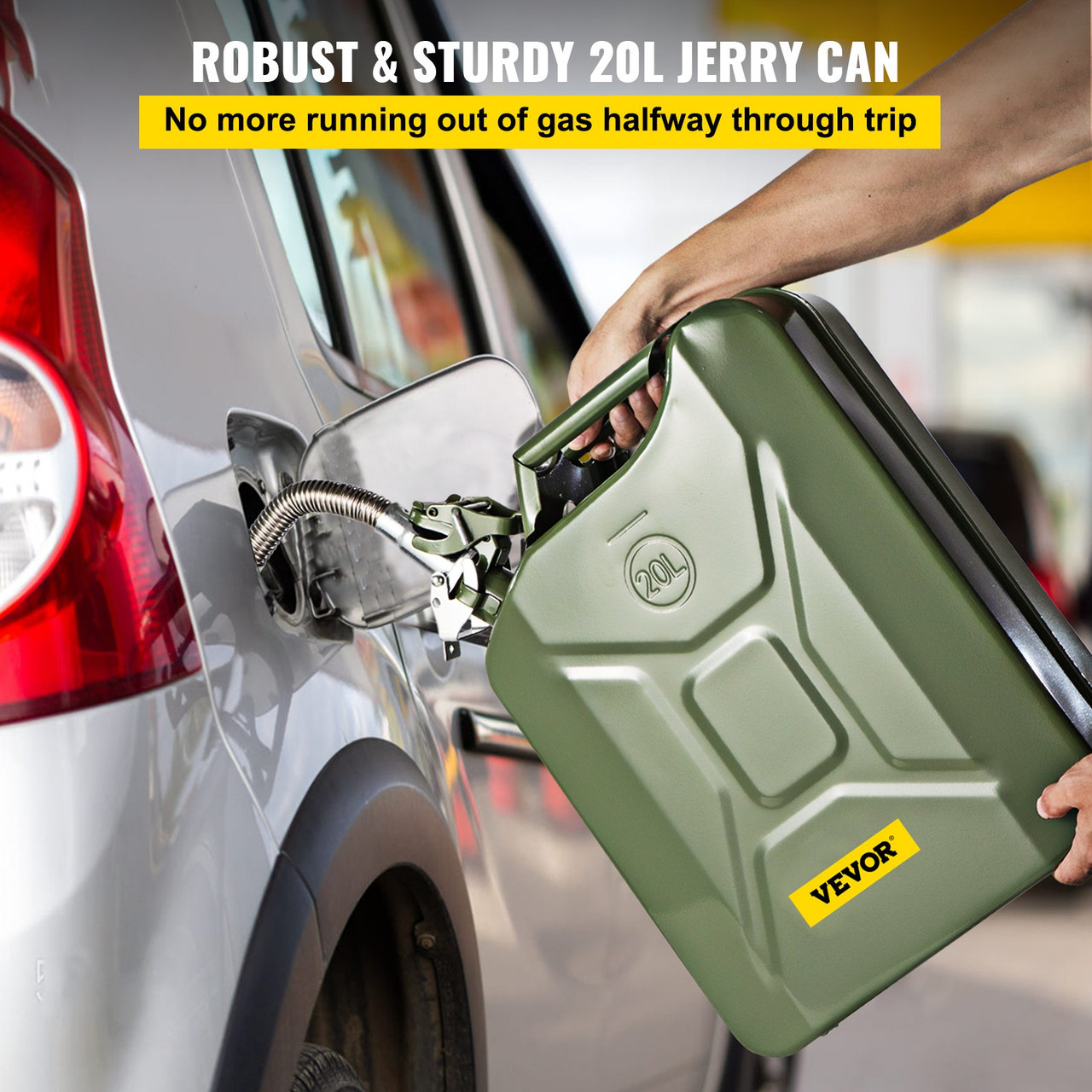 VEVOR Jerry Fuel Can, 5.3 Gallon / 20 L Portable Jerry Gas Can with Flexible Spout System, Rustproof ï¼† Heat-resistant Steel Fuel Tank for Cars Trucks Equipment, 2PCS Green