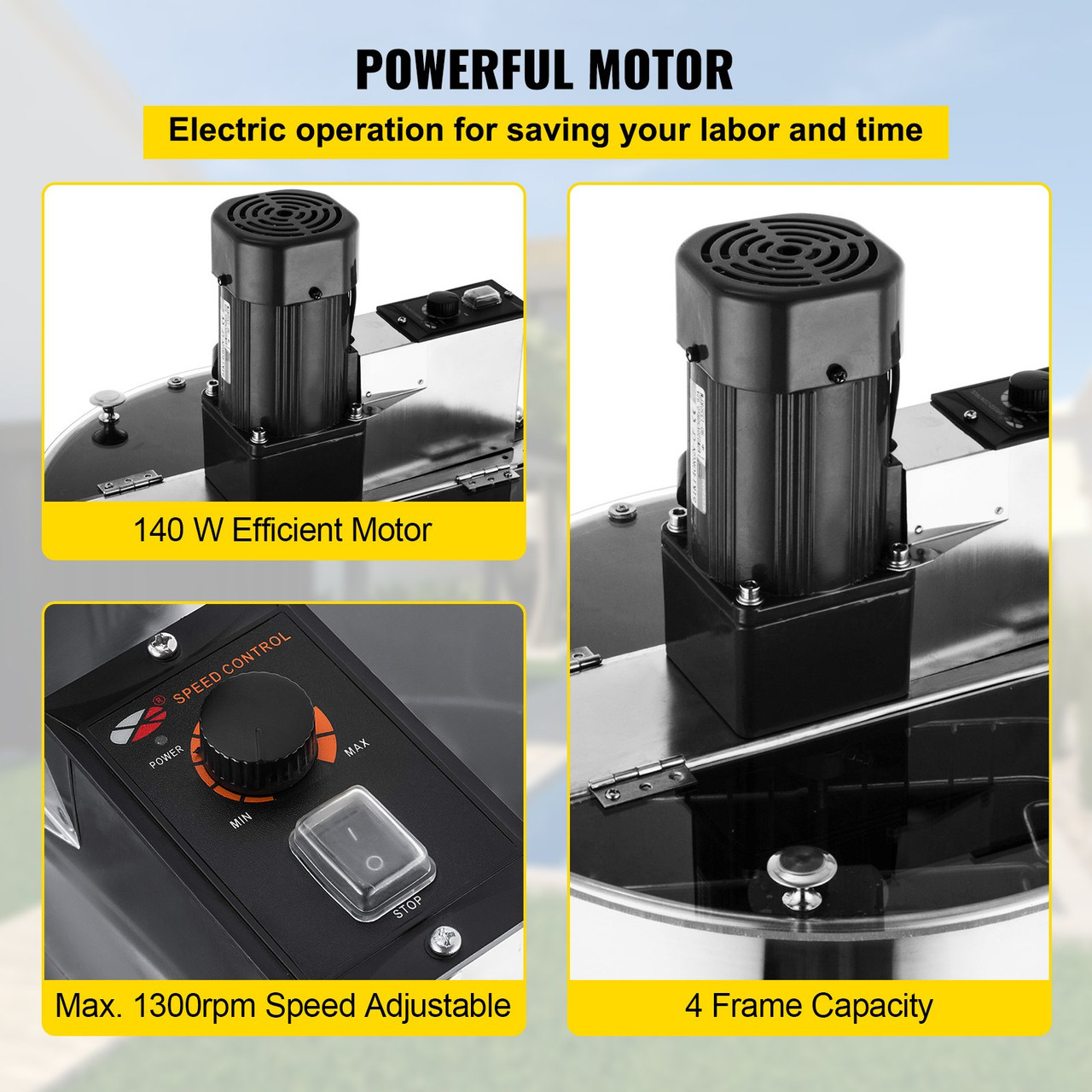 VEVOR Electric Honey Extractor 4 Frame Bee Honey Extractor Separator Stainless Steel Honey Frame Extractor Spinner Drum Beekeeping Extractor Apiary Centrifuge Equipment