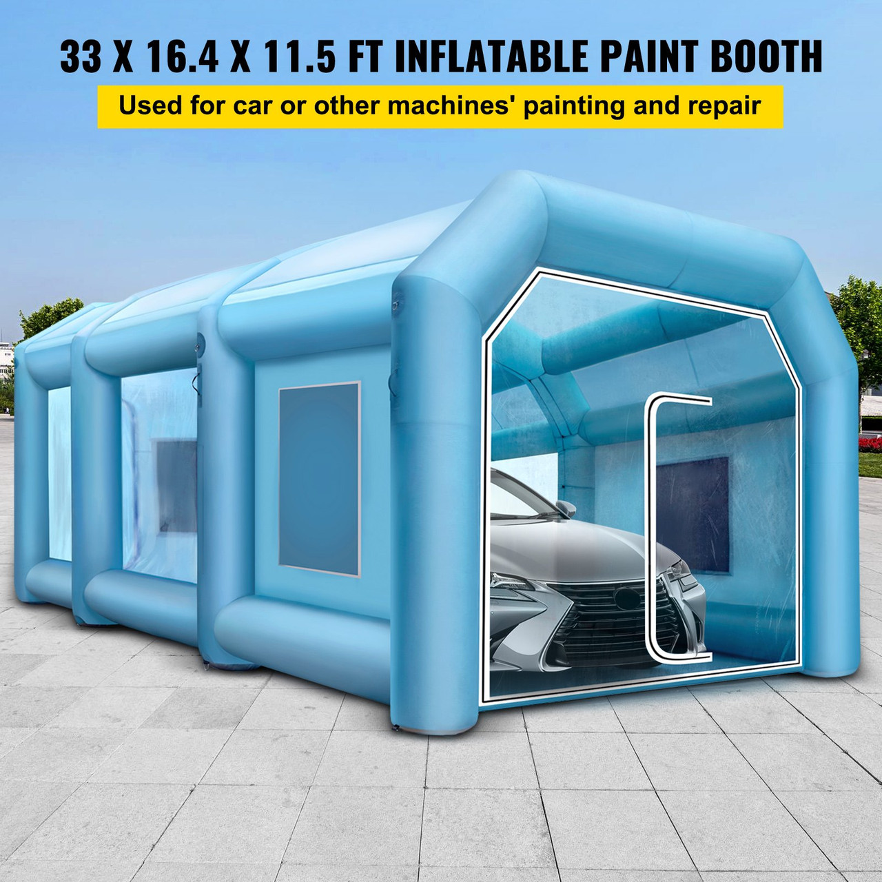VEVOR Inflatable Paint Booth 39x16.4x13ft, Inflatable booth with 2 Blowers, Inflatable Spray Booth with Filter System, Portable Car Paint Booth for Car Parking Tent Workstation