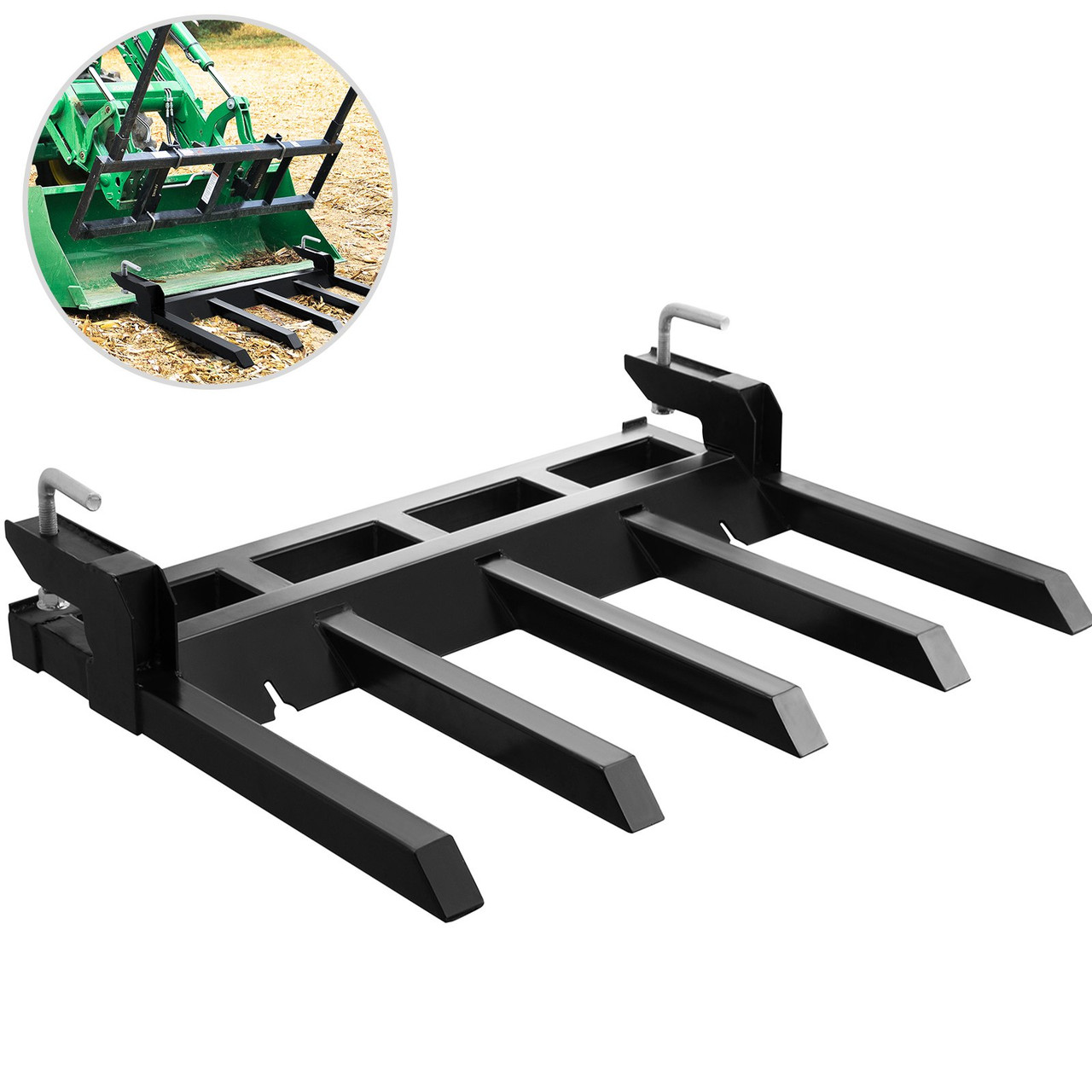 Debris Forks for 48" Bucket, Clamp-on Forks for Tractor 2500LBS Loading Capacity, Tractor Forks Attachment for Bucket, Clamp on Debris Forks w/Two Chain Holes for Materials Handling, Steel