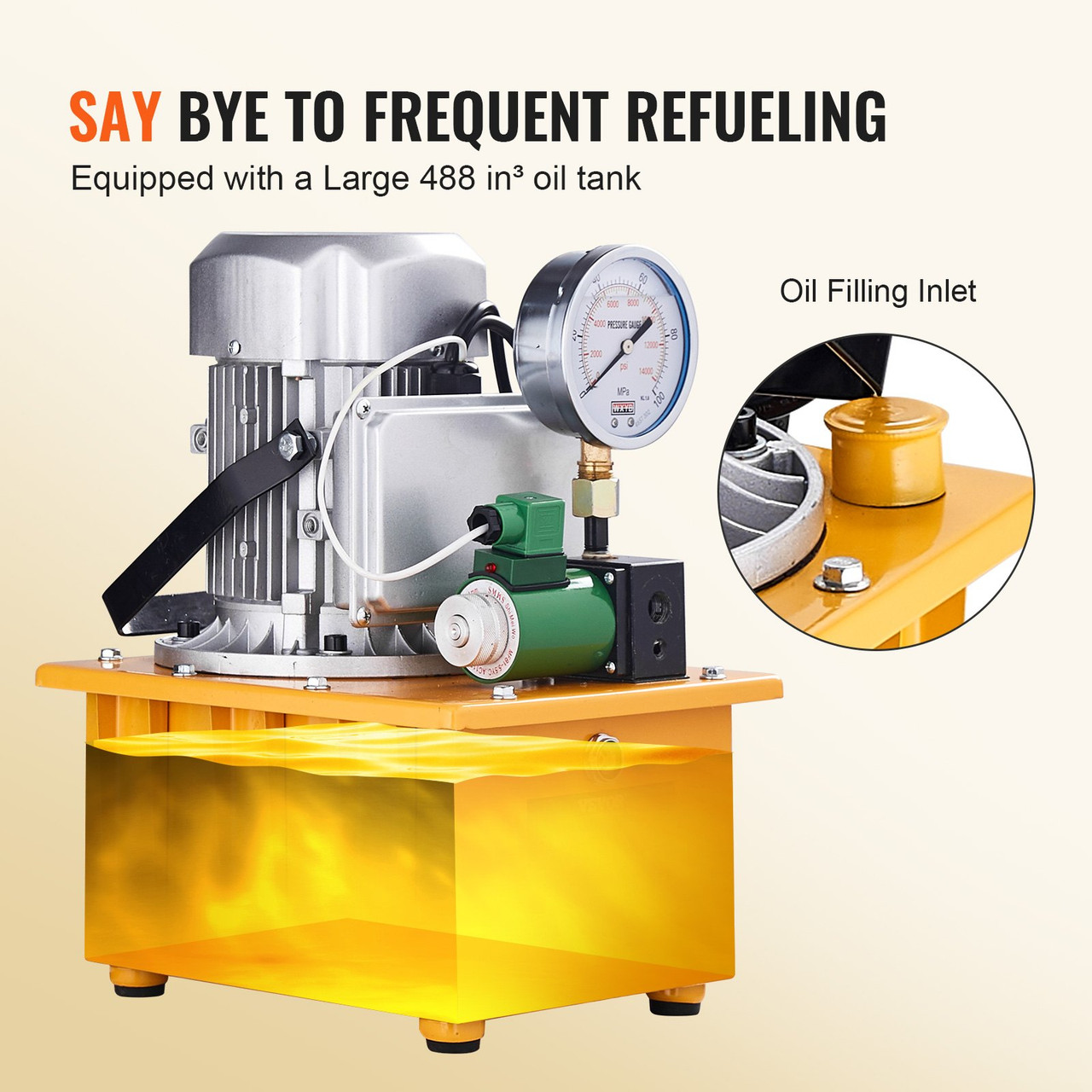 Electric Hydraulic Pump, 10000 PSI 750W 110V 488 inÂ³/8L Capacity, Single Acting Solenoid Valve, Electric Driven Hydraulic Pump Power Pack Unit with Pedal Switch for Punching/Bending/Jack Machine