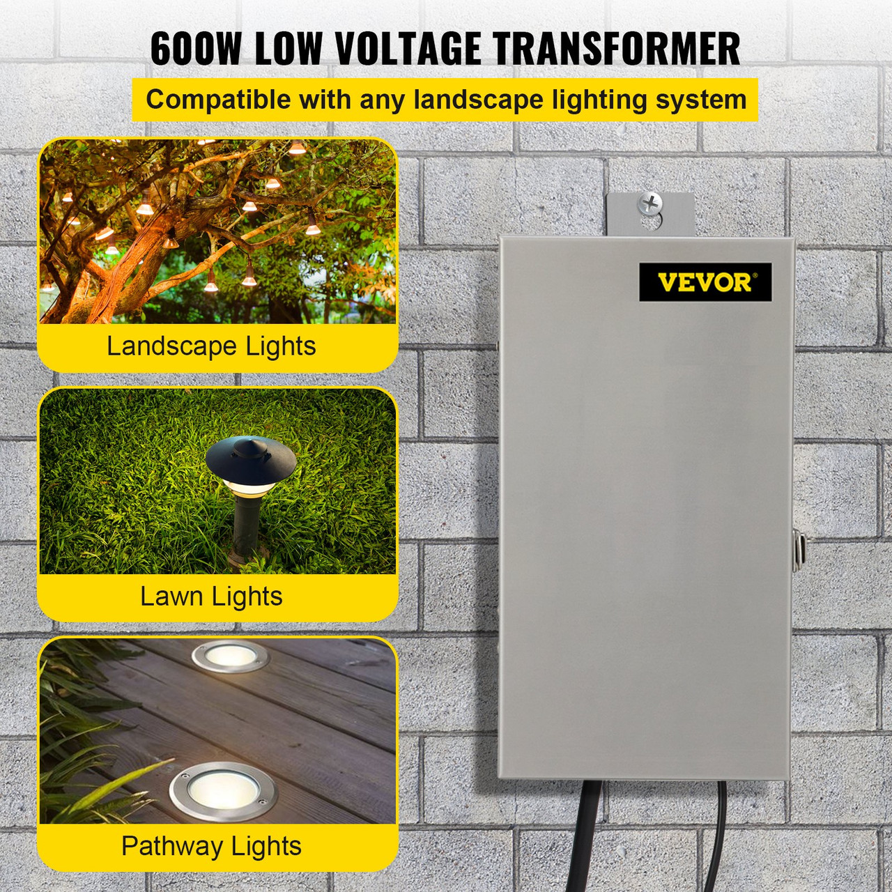 300W Outdoor Low Voltage Transformer with Timer and Photo Sensor, 120V AC  to 12V/15V AC Power Supply, Suitable for 12-15V Exterior Garden Landscape