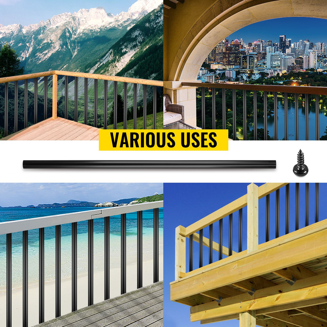 Deck Balusters, 51 Pack Metal Deck Spindles, 26"x0.75" Staircase Baluster with Screws, Aluminum Alloy Deck Railing for Wood and Composite Deck, Circle Baluster for Outdoor Stair Deck Porch