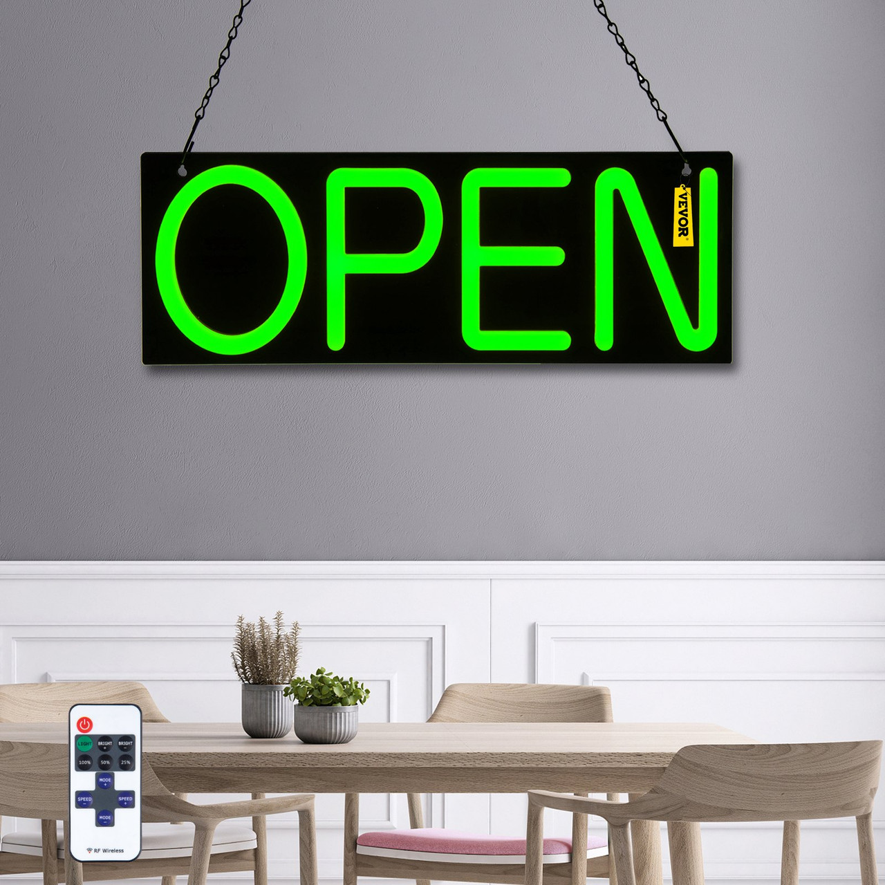 LED Open Sign, 20" x 7" Neon Open Sign for Business, Adjustable Brightness Green Neon Lights Signs with Remote Control and Power Adapter, for Restaurant, Bar, Salon, Shop, Hotel, Window, Wall