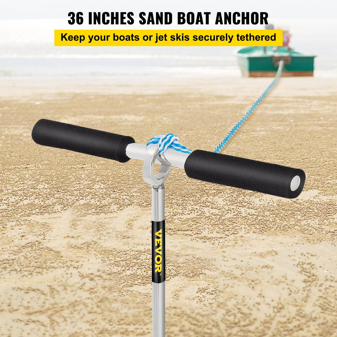 Sand Anchor, 36" Length Auger to The Beach and Sandbar, 316 Stainless Steel Screw Anchor w/Removable Handle, Bungee Line & Carry Bag, for Jet Ski PWC Pontoon Kayak