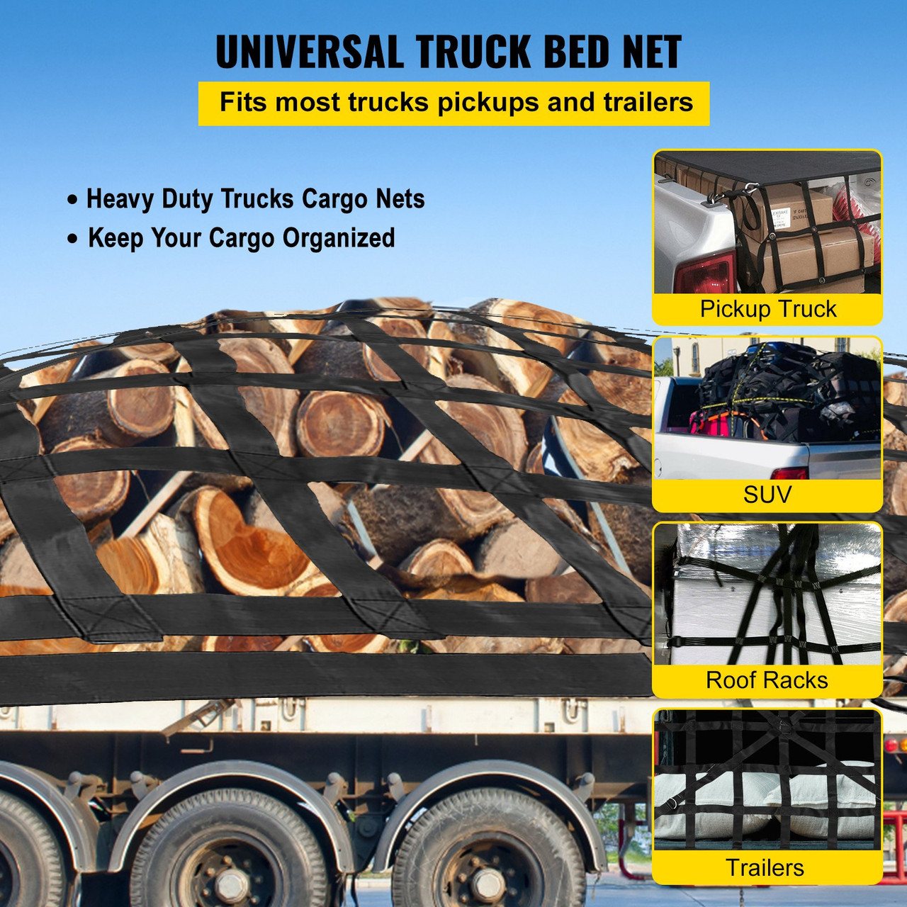 3.5'x 4.1' Cargo Net with S-Hooks, Truck Bed Cargo Net Heavy Duty Cargo Nets Capacity 1100LBS for Pickup Trucks (42" x 50")
