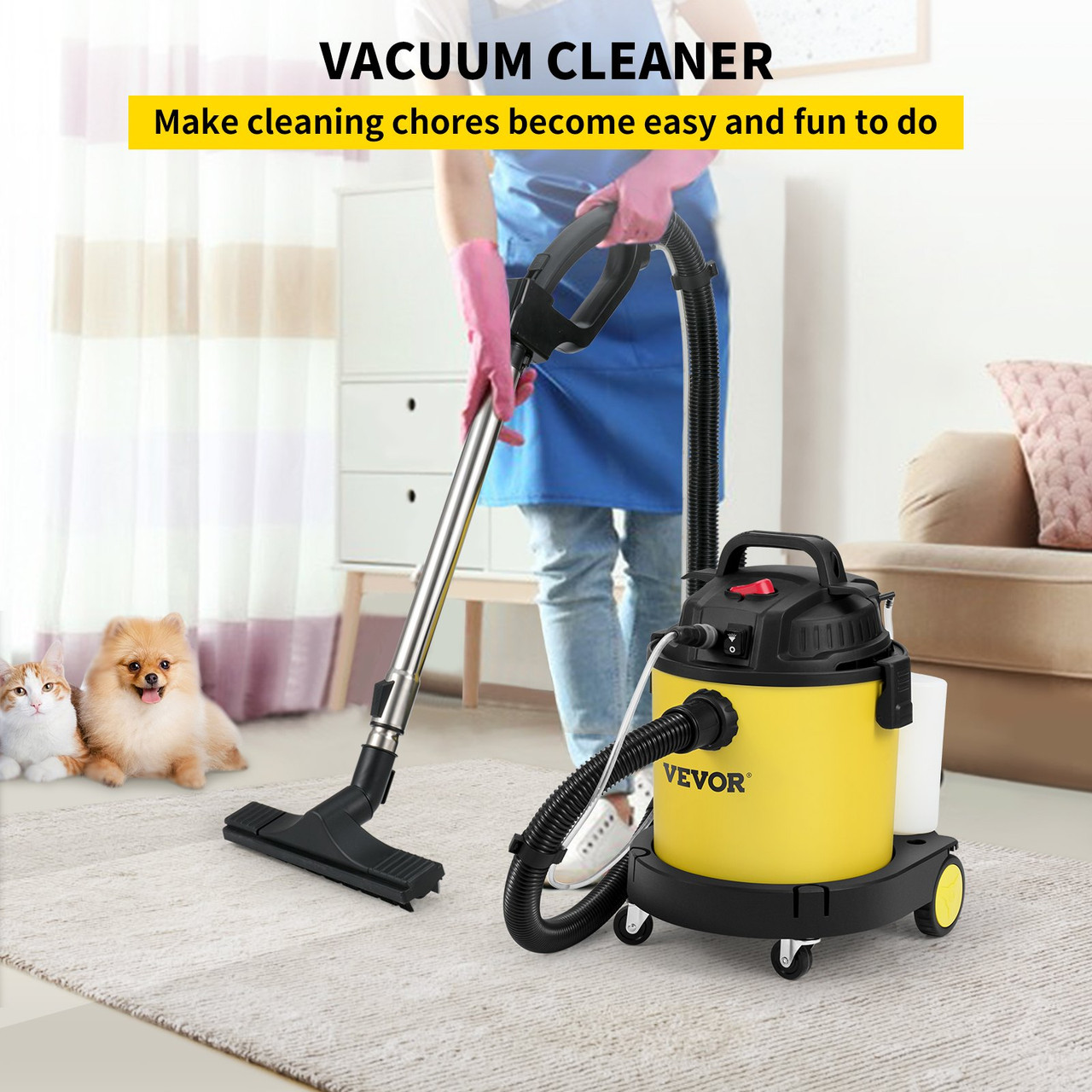 Wet Dry Vac, 5.3 Gallon, 1.6 Peak HP Shop Vacuum, 4-in-1 Wet/Dry Vacuum, Portable Shopvac with Attachment, Blower, Filter Cleaning System