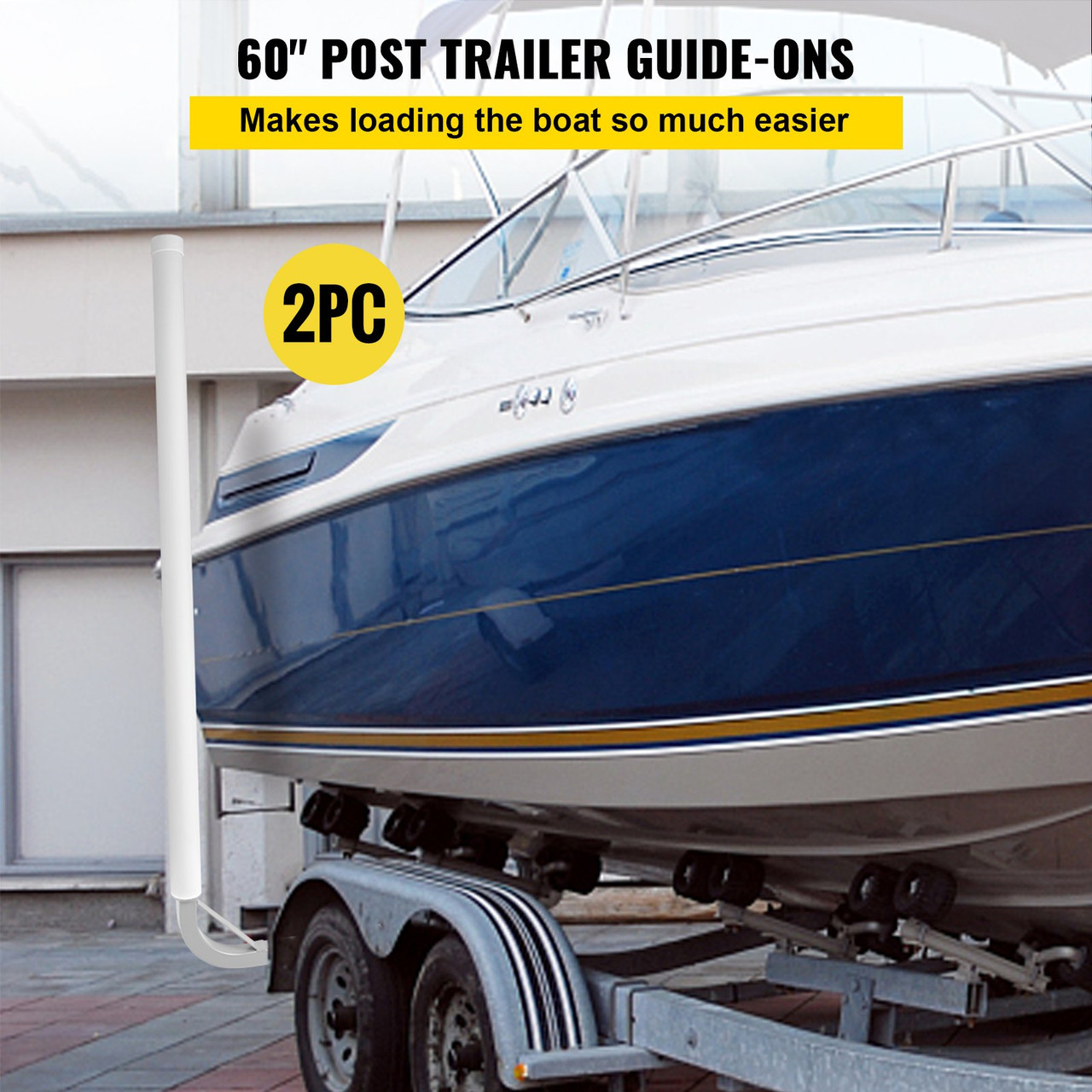 Boat Trailer Guide-on, 60", 2PCS Steel Trailer Post Guide ons, w/White PVC Tube Covers, Complete Mounting Accessories Included, for Ski Boat, Fishing Boat or Sailboat Trailer
