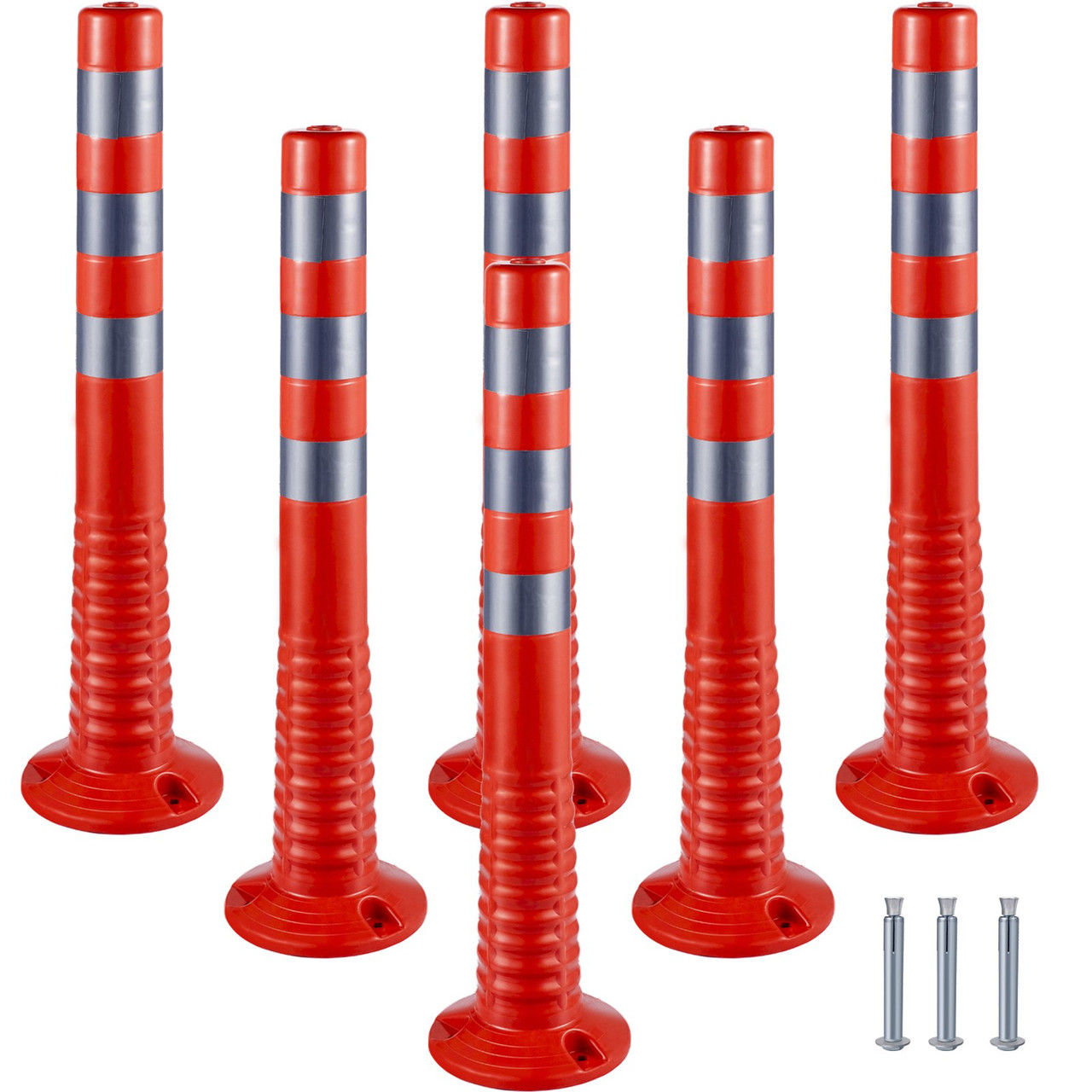 Traffic Delineator, 6 PCS Posts Channelizer Cone, Delineator Post Kit 30 in Height, PU Traffic Post, Orange Safety Cones, Portable Spring Posts with Base, Barrier Cones with Reflective Bands