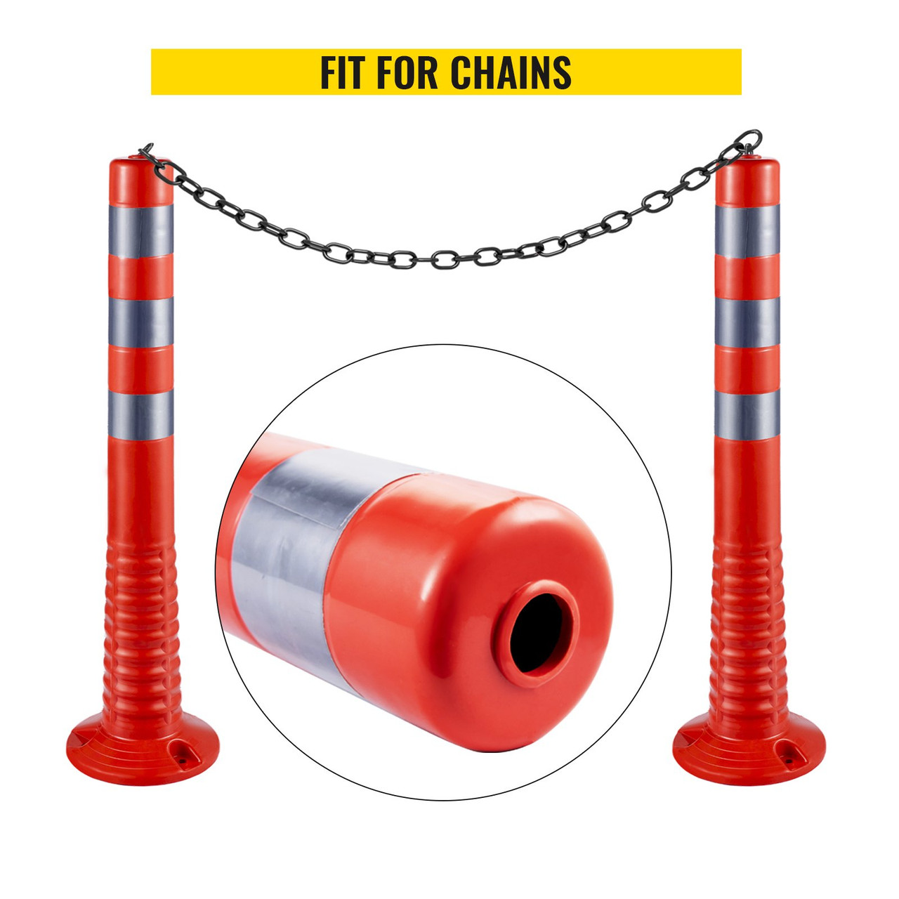 Traffic Delineator, 6 PCS Posts Channelizer Cone, Delineator Post Kit 30Â” in Height, PU Traffic Post, Orange Safety Cones, Portable Spring Posts with Base, Barrier Cones with Reflective Bands