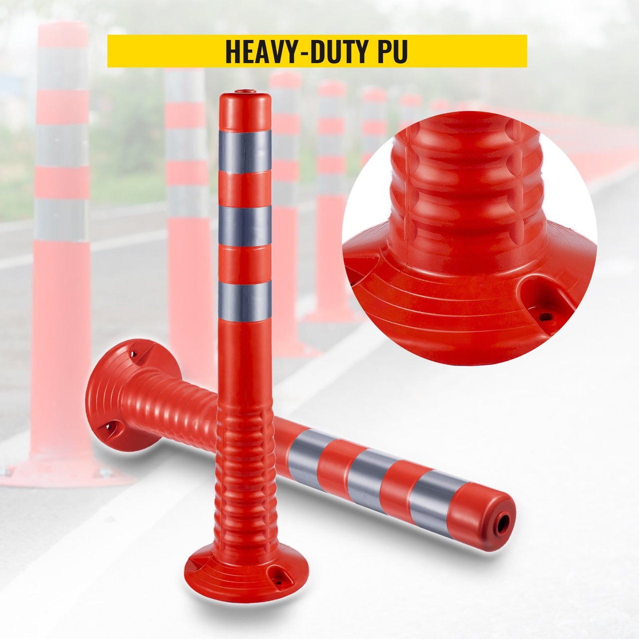 Traffic Delineator, 6 PCS Posts Channelizer Cone, Delineator Post Kit 30 in Height, PU Traffic Post, Orange Safety Cones, Portable Spring Posts with Base, Barrier Cones with Reflective Bands