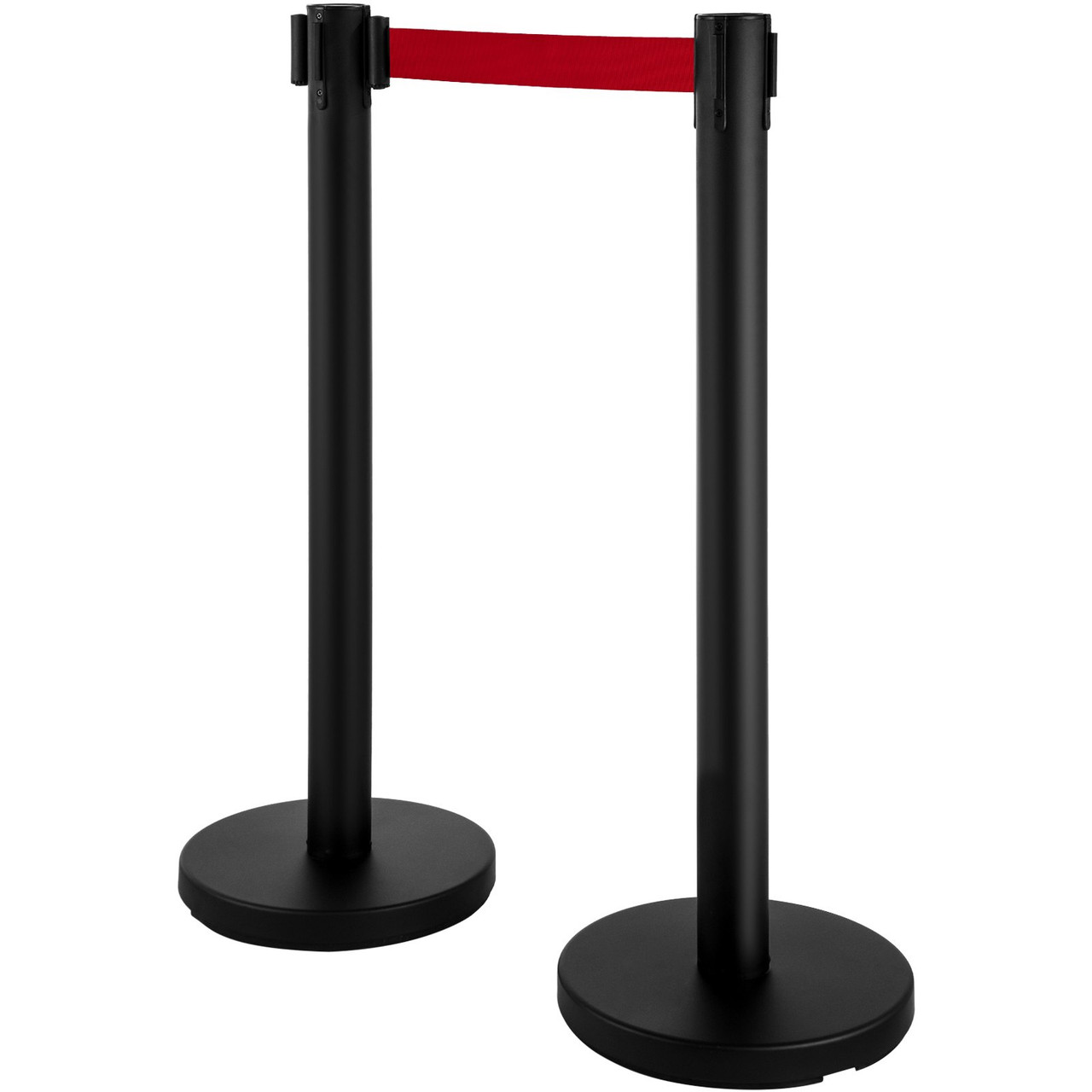 Stanchion Post Barriers 4-Set Line Dividers, Stainless Steel Stanchions with 6.6 Black Retractable Belts, Stanchions with One Sign Frame, 34.6 Queue Safety Stanchions (Balck)