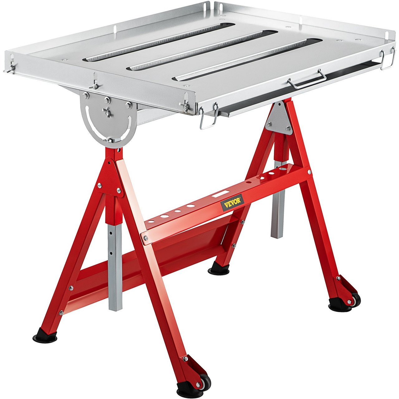 Welding Table, 36" x 24", Steel Industrial Workbench w/ 400lbs Load Capacity, Adjustable Angle & Height, Casters, Retractable Guide Rails, Three 1.6" Slots Folding Work Bench