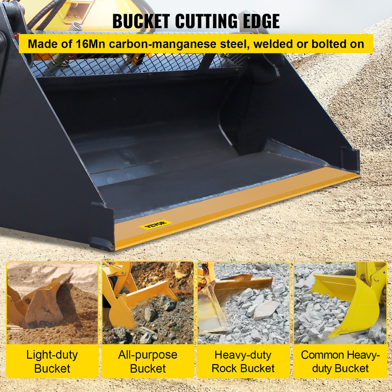 Bucket Cutting Edge, 66x4x1/2" Bucket Edge, Weld-on and Bolt-on Advanced Cutting Edge, 16Mn Carbon-manganese Steel Loader Cutting Edge, Skid Steer Cutting Edge w/ Paint for Excavator and Loader