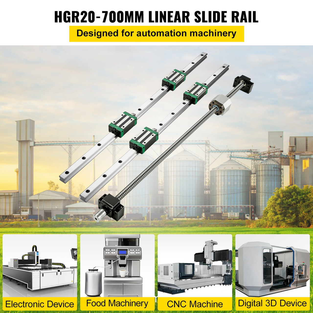 Linear Guide Rail 2Pcs HGR20-700mm Linear Slide Rail with 1Pcs RM1605-700mm Ballscrew with BF12/BK12 Kit Linear Slide Rail Guide Rail Square for DIY CNC Routers Lathes Mills