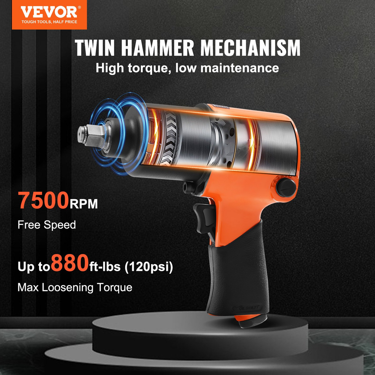 Air Impact Wrench, 1/2" Drive Air Impact Gun Up to 880ft-lbs Nut-busting Torque, 7500RPM Lightweight Pneumatic Tool for AutoÂ RepairsÂ andÂ Maintenance