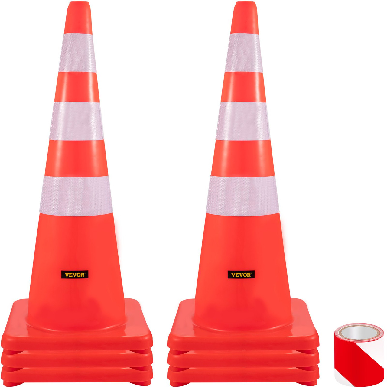 Safety Cones, 6 x 36" Traffic Cones, PVC Orange Construction Cones, Reflective Collars Traffic Cones with Weighted Base Used for Traffic Control, Driveway Road Parking and School Improvement