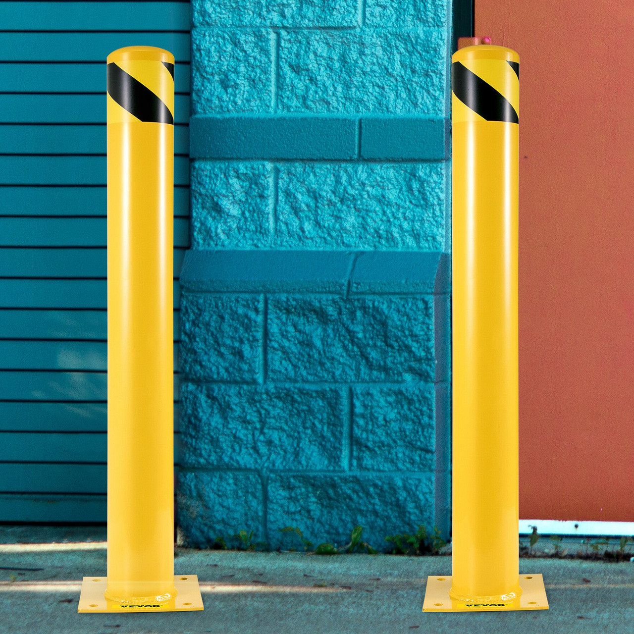 Safety Bollard 48-4.5 Safety Barrier Bollard 4-1/2" OD 48" Height Yellow Powder Coat Pipe Steel Safety Barrier with 4 Free Anchor Bolts for Traffic-Sensitive Area