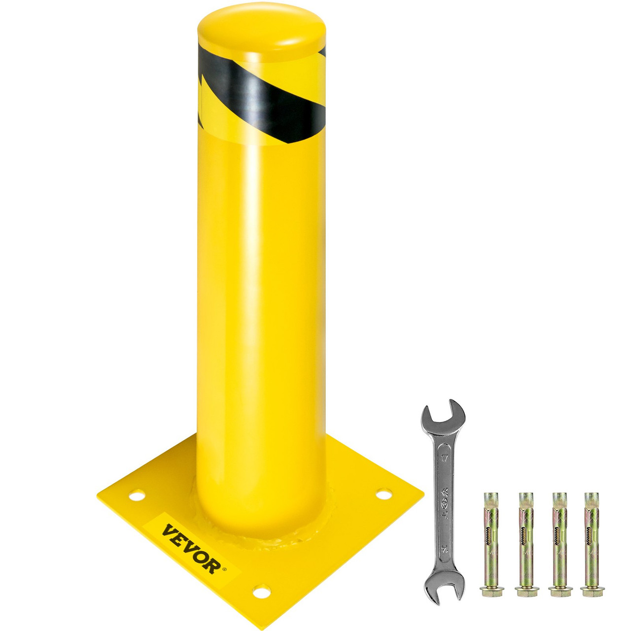 Safety Bollard 24-4.5 Safety Barrier Bollard 4-1/2" OD 24" Height Yellow Powder Coat Pipe Steel Safety Barrier with 4 Free Anchor Bolts for Traffic-Sensitive Area