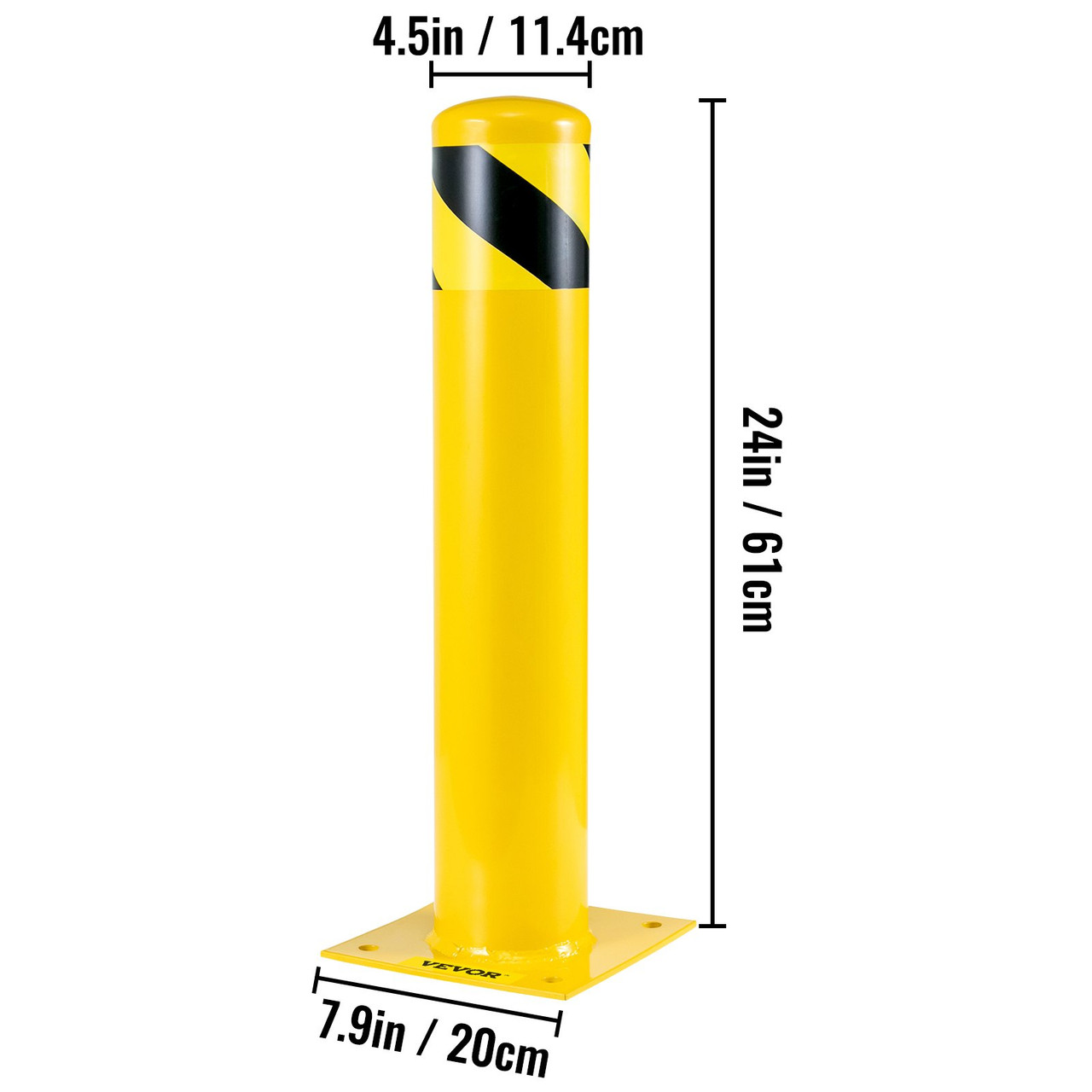 Safety Bollard 24-4.5 Safety Barrier Bollard 4-1/2" OD 24" Height Yellow Powder Coat Pipe Steel Safety Barrier with 4 Free Anchor Bolts for Traffic-Sensitive Area