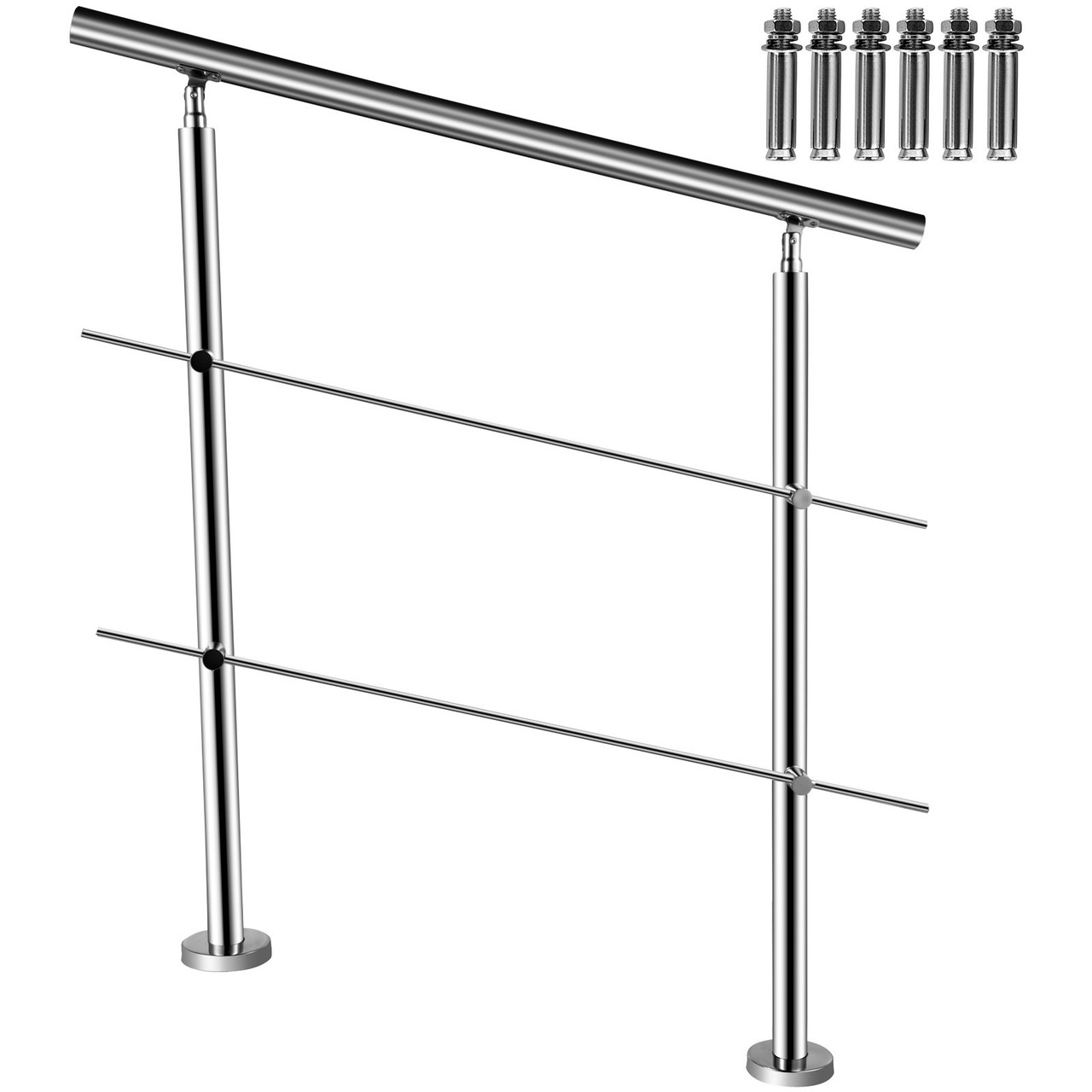 Stainless Stair Handrail with 2 Cross Bars Hand Rails for Steps 39.4" Long 201 Stainless Steel Handrail Floor Mount Garden Handrail Easy Installation Hand Rail Outdoor for Indoor Railing