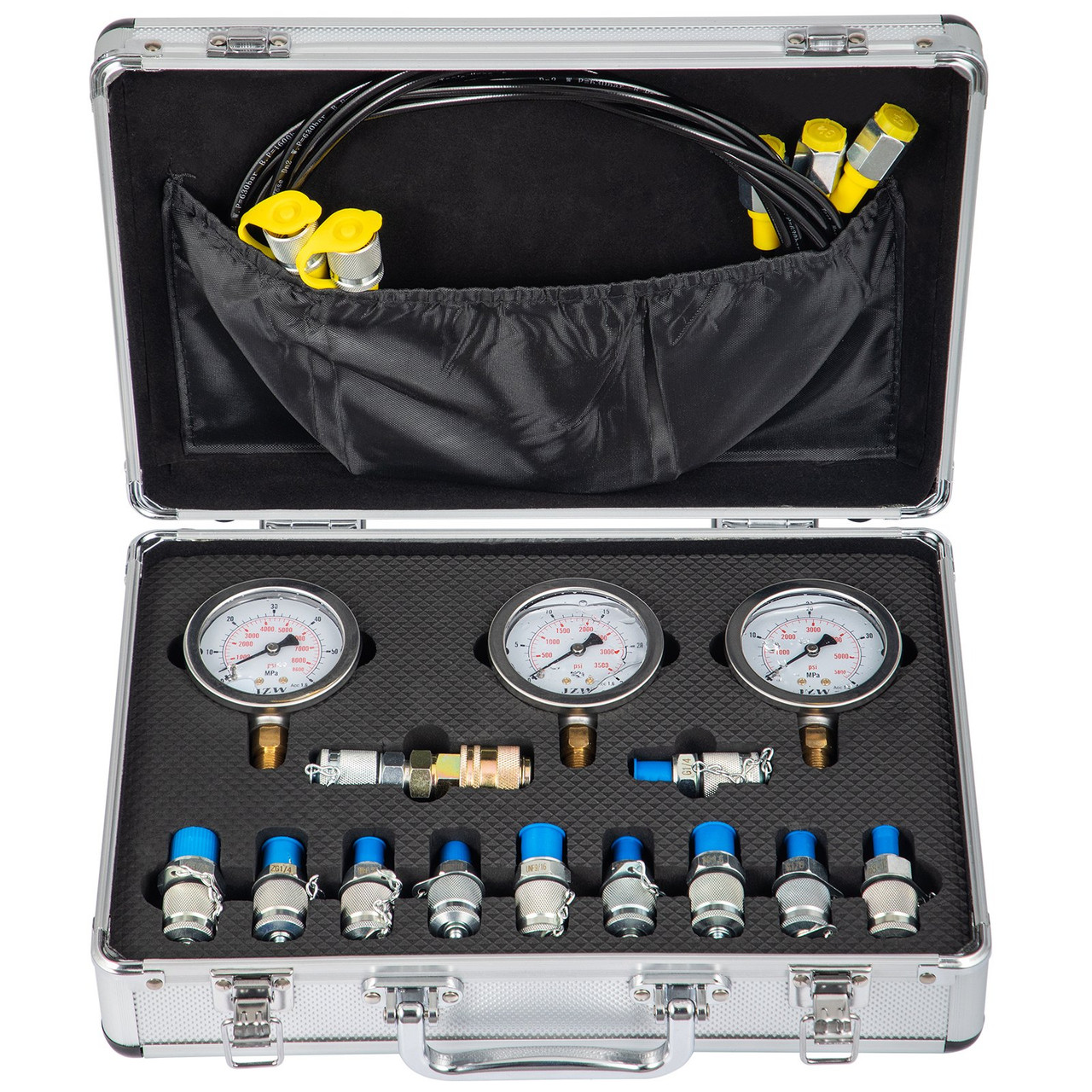 Hydraulic Pressure Test Kit, 25/40/60Mpa/11Couplings, Excavator Parts Hydraulic Tester Coupling Hydraulic Pressure Gauge Kit for Excavator Construction Machinery