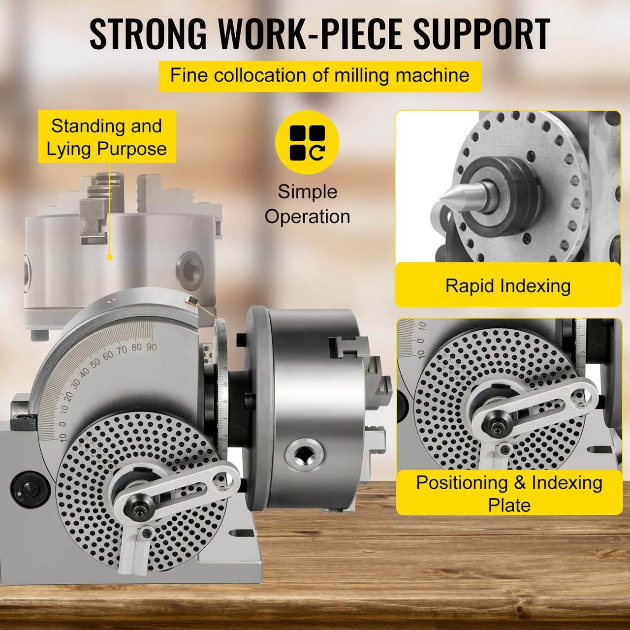 Dividing Head BS-1 Dividing Head Set 6" 3-jaw Chuck Semi Universal Milling Set with 6" Chuck+Tailstock+Dividing Plates for Milling Grinding Drilling Machine