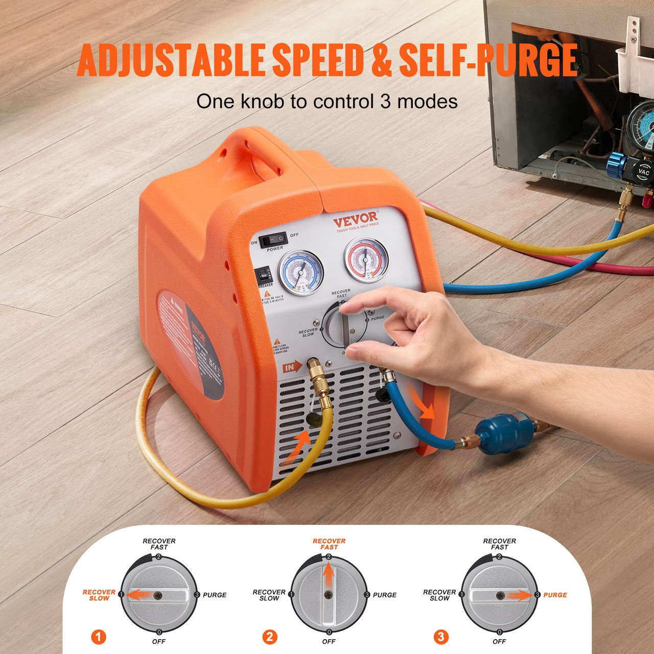 Portable 3/4 HP Refrigerant Recovery Machine - AC Recovery Machine with High Pressure Protection 120V 60Hz Recovery Machine HVAC for Vapor Liquid Refrigerant, Car Air Conditioning