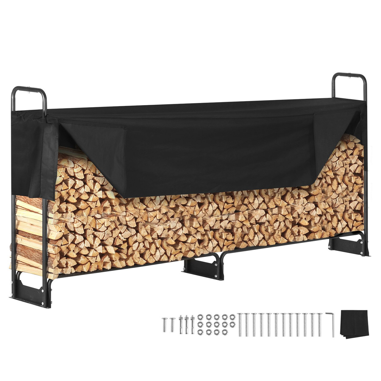 8.5FT Outdoor Firewood Rack with Cover, 102x14.2x46.1 in, Heavy