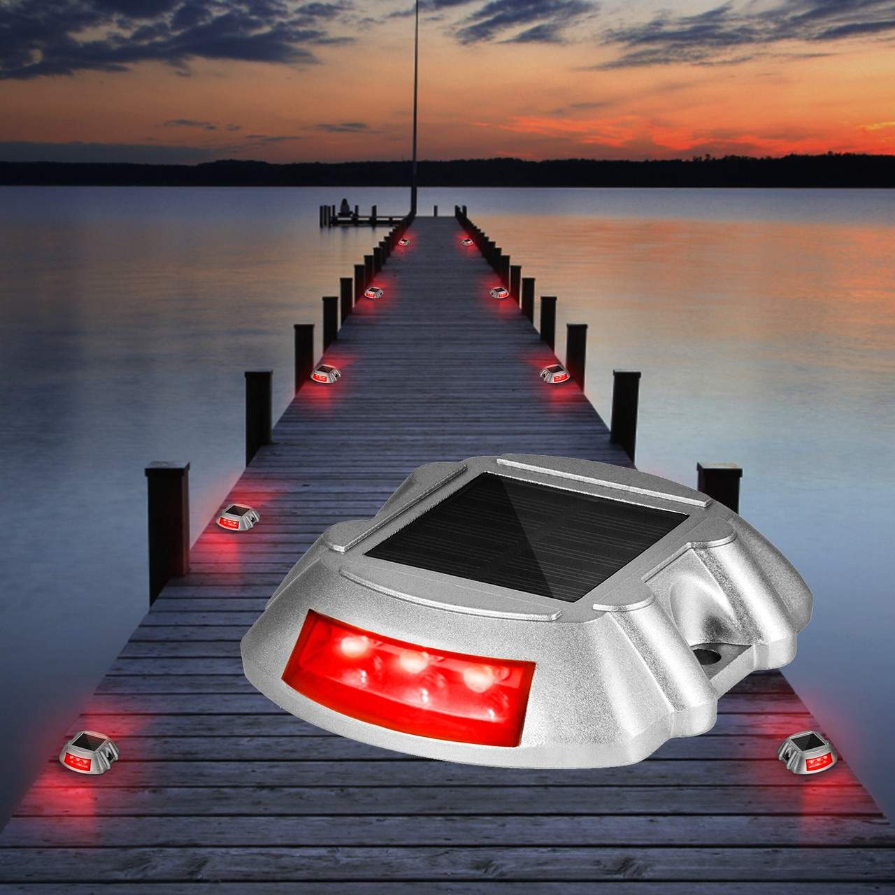 Driveway Lights, 4-Pack Solar Driveway Lights with Switch Button, Solar Deck Lights Waterproof, Wireless Dock Lights 6 LEDs for Path Warning Garden Walkway Sidewalk Steps, LED Bright Red